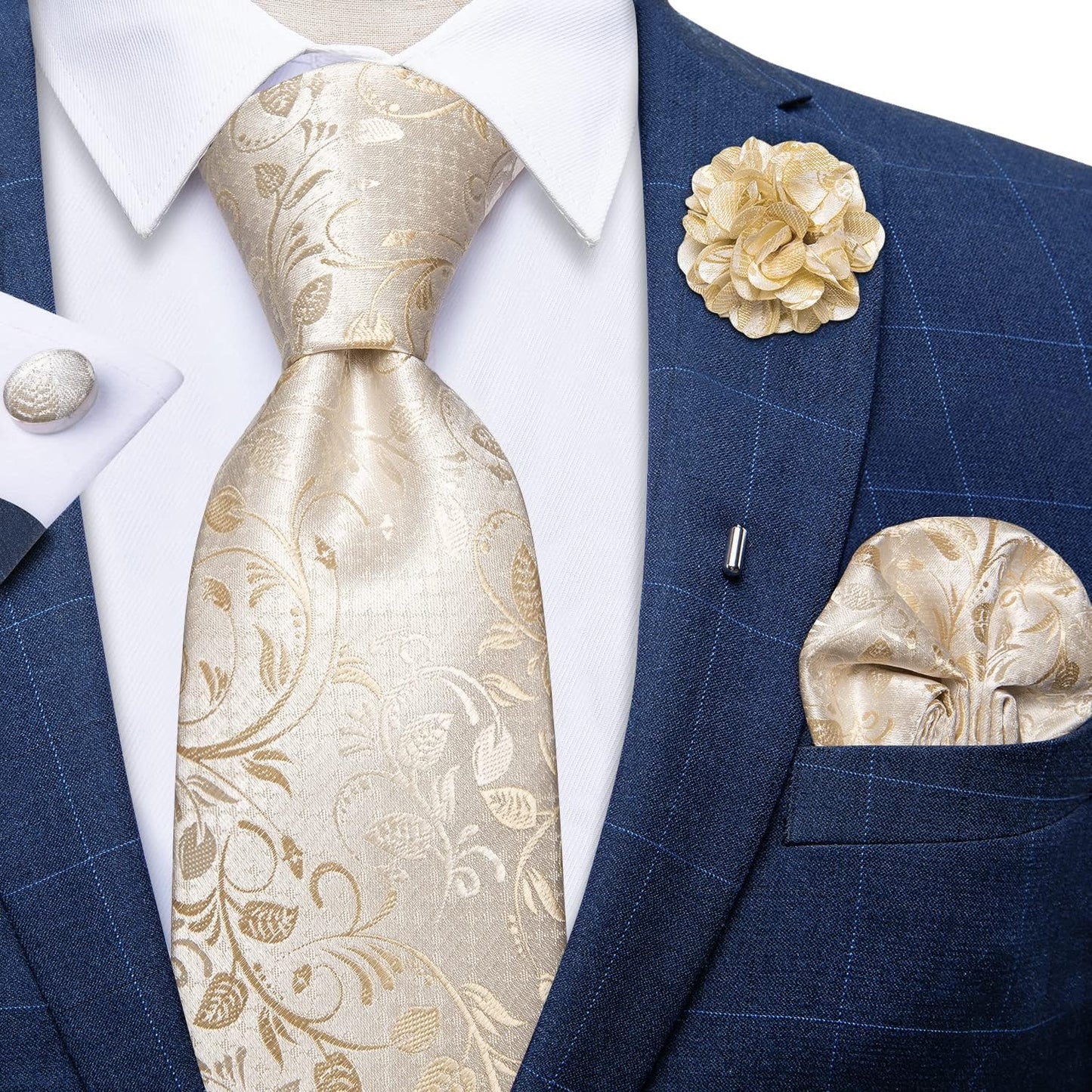 Silk Ties for Men Necktie and Lapel Pin Brooch Set Formal Woven Paisley Plaid Striped Solid Tie Wedding Party
