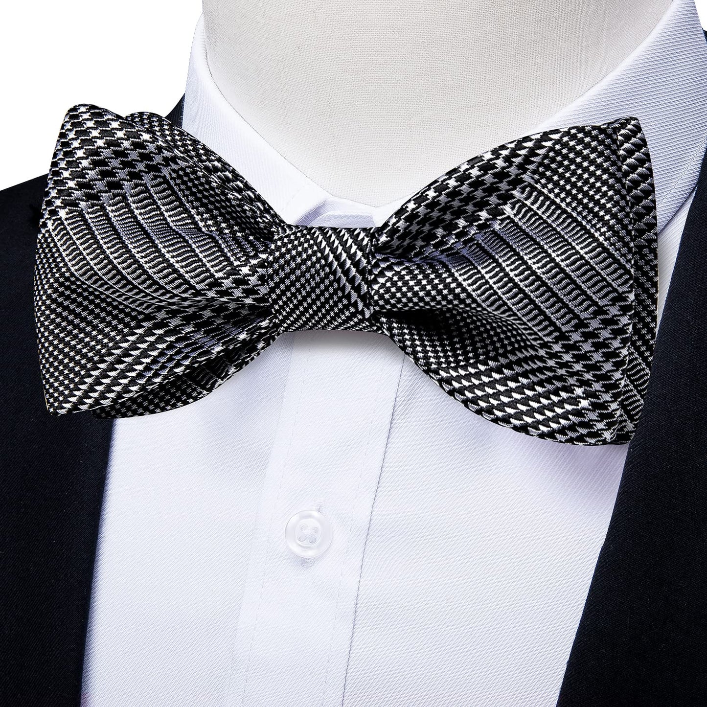 Mens Silk Self Bow Ties,Woven Solid Striped Paisley Bowtie and Pocket Square Cufflinks Set for Men Tuxedo Wedding