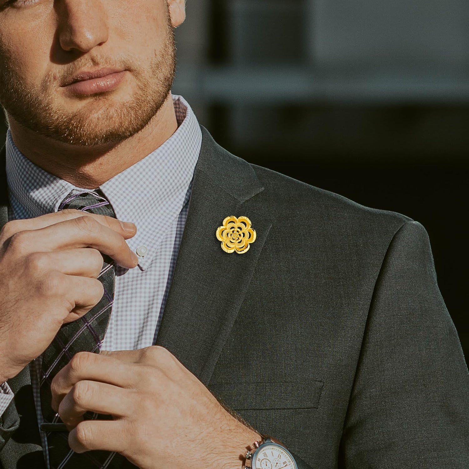 18K Gold Tone lapel Pins Brooch for Men Suit