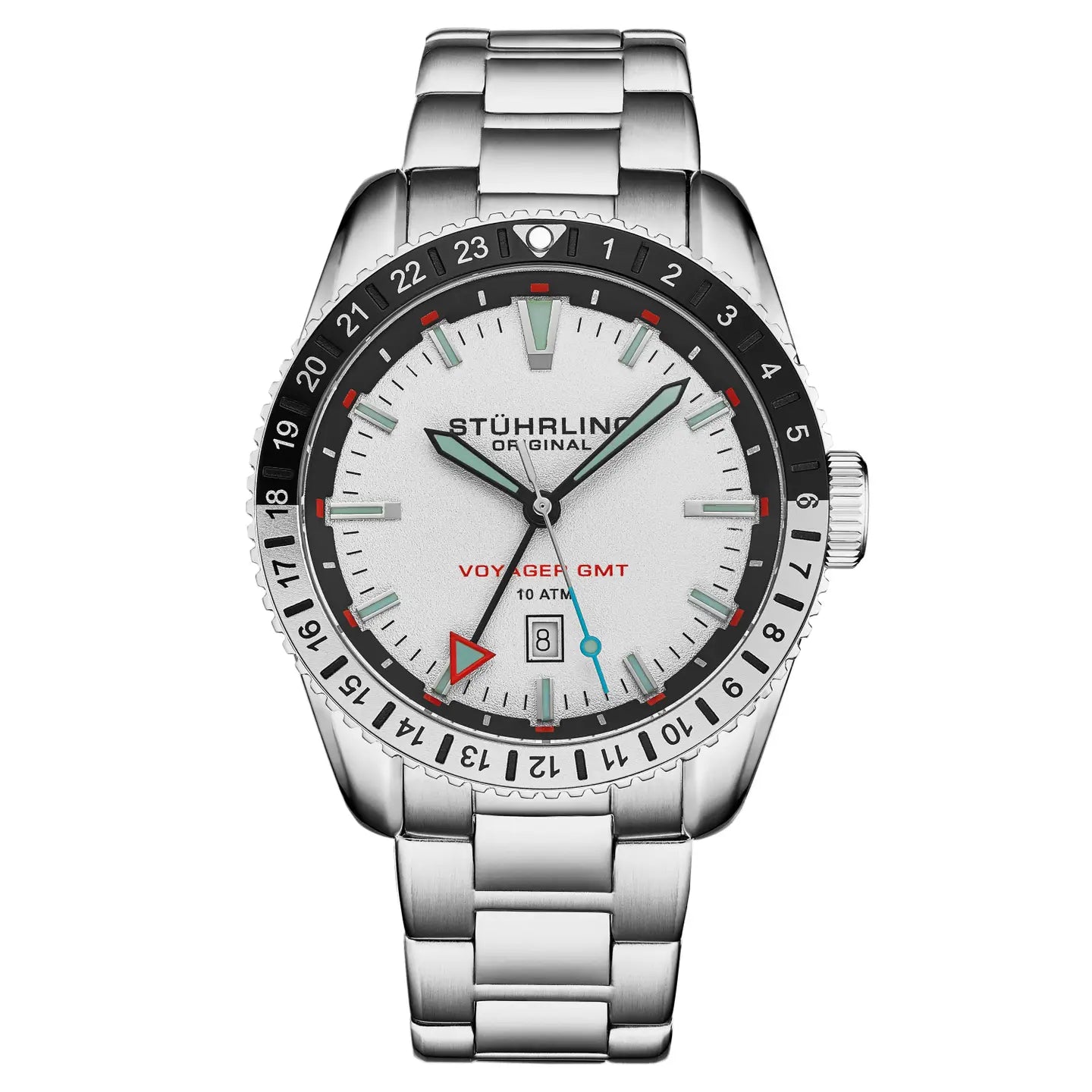 Stuhrling Voyager Gmt 4017 Quartz Gmt 42mm Diver - White Dial