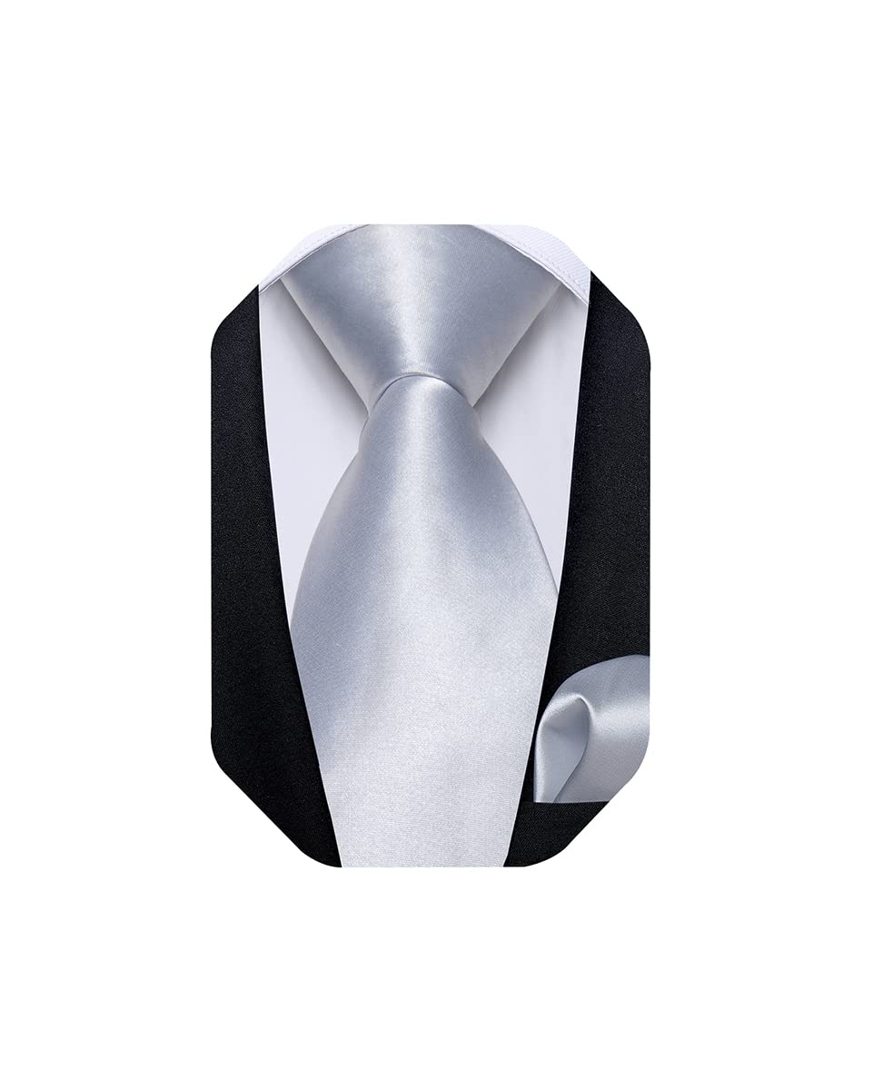 Mens Solid Color Tie and Pocket Square Set Woven Silk Plain Necktie & Handkerchief for Men Wedding Party Formal