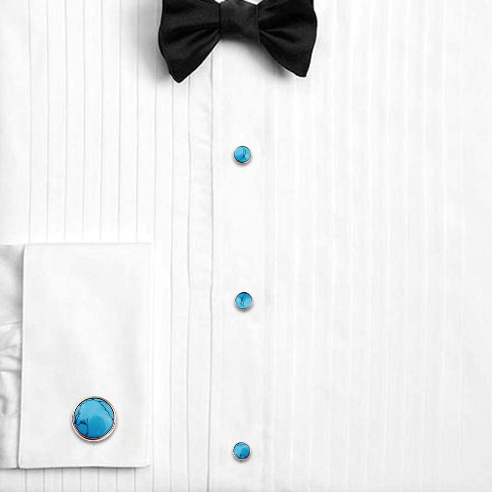 Cufflinks and Tuxedo Studs Set for Men with Gift Box, Mother-of-Pearl Cuff links for French Cuff Shirt and Dress Shirt, Suitable for Wedding, Birthday, Party