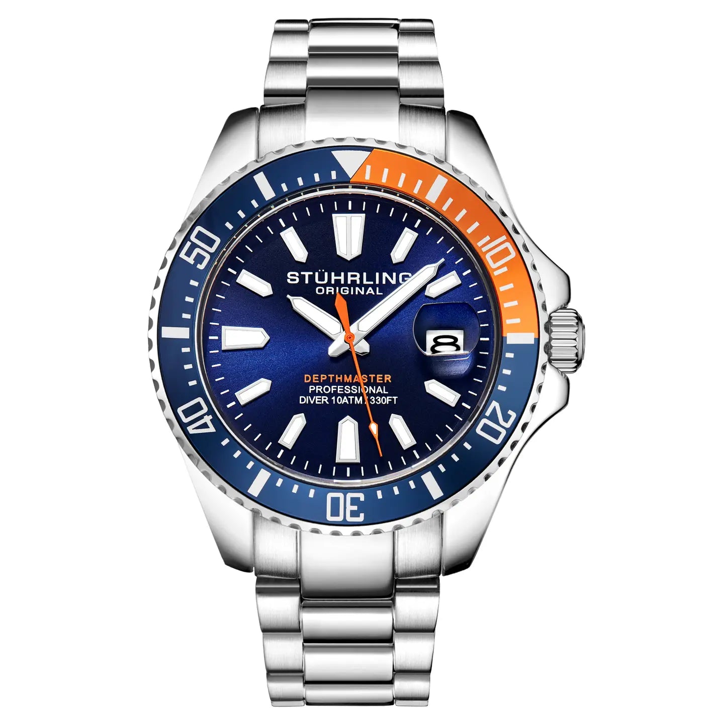 Stuhrling Depthmaster Quartz 42mm Wrist Watch - Blue and Orange Bezel