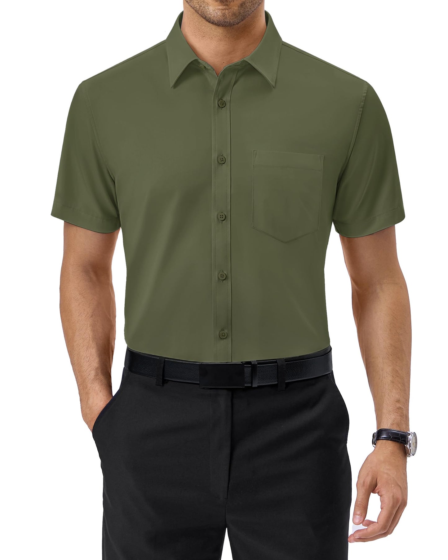 Alimens & Gentle Mens Short Sleeve Dress Shirts Regular Fit Stretch Wrinkle-Resistant Button Down Shirts