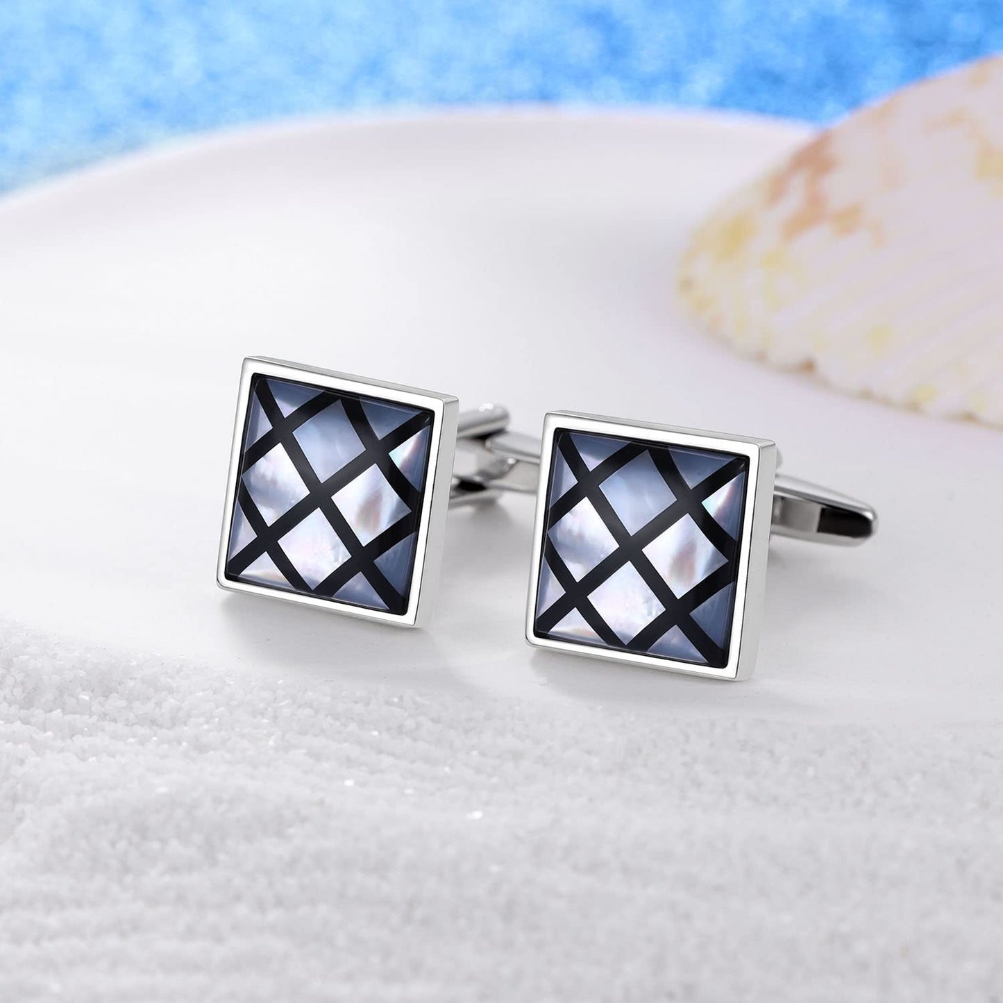 Handmade Classic Mother of Pearl Silver Cuff Links