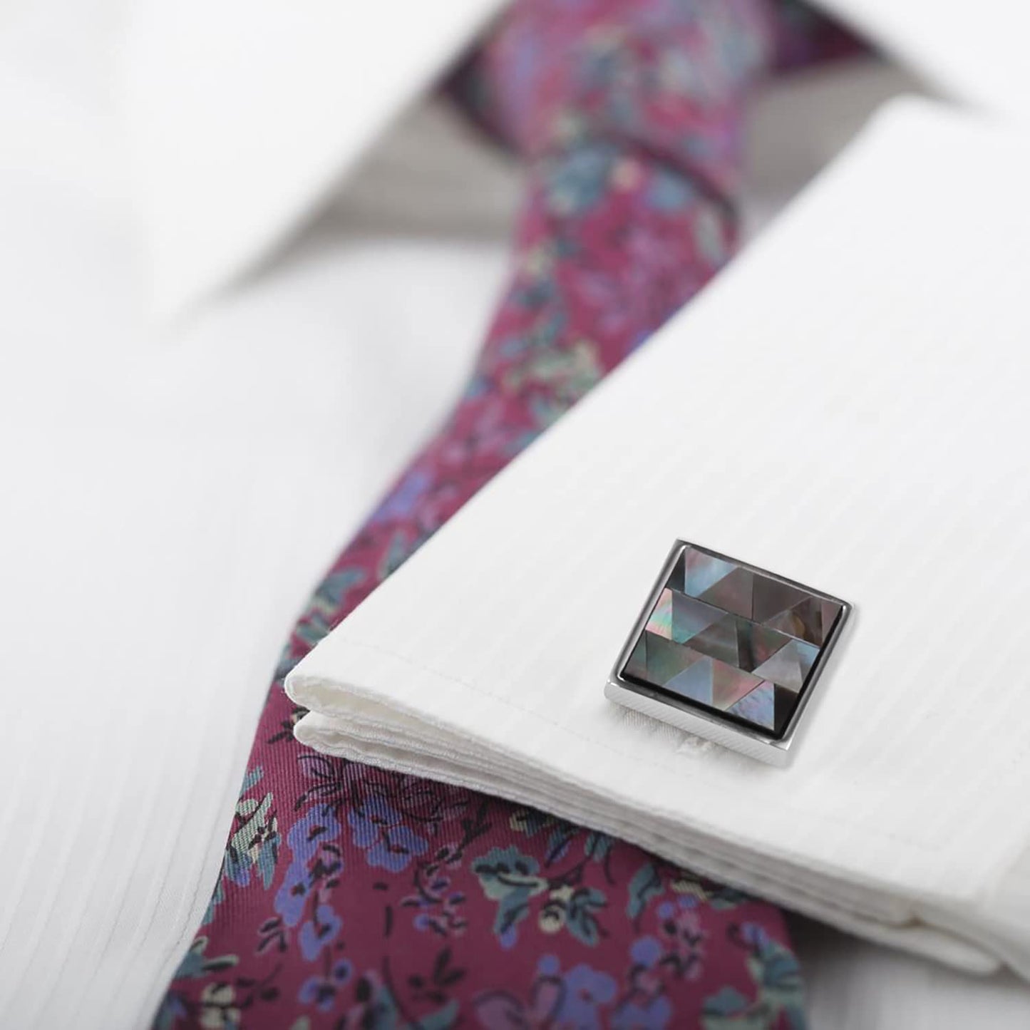 Handmade Classic Mother of Pearl Silver Cuff Links