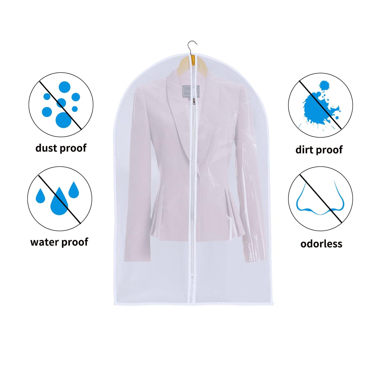 Clear Garment Bags Clothes Covers Protecting Dusts (Set of 12) for Storage Plastic Garment Bags Hanging Clothes Bags Dress Bag for Gowns Long with Zipper for Closet - 24'' x 40''/12 Pack