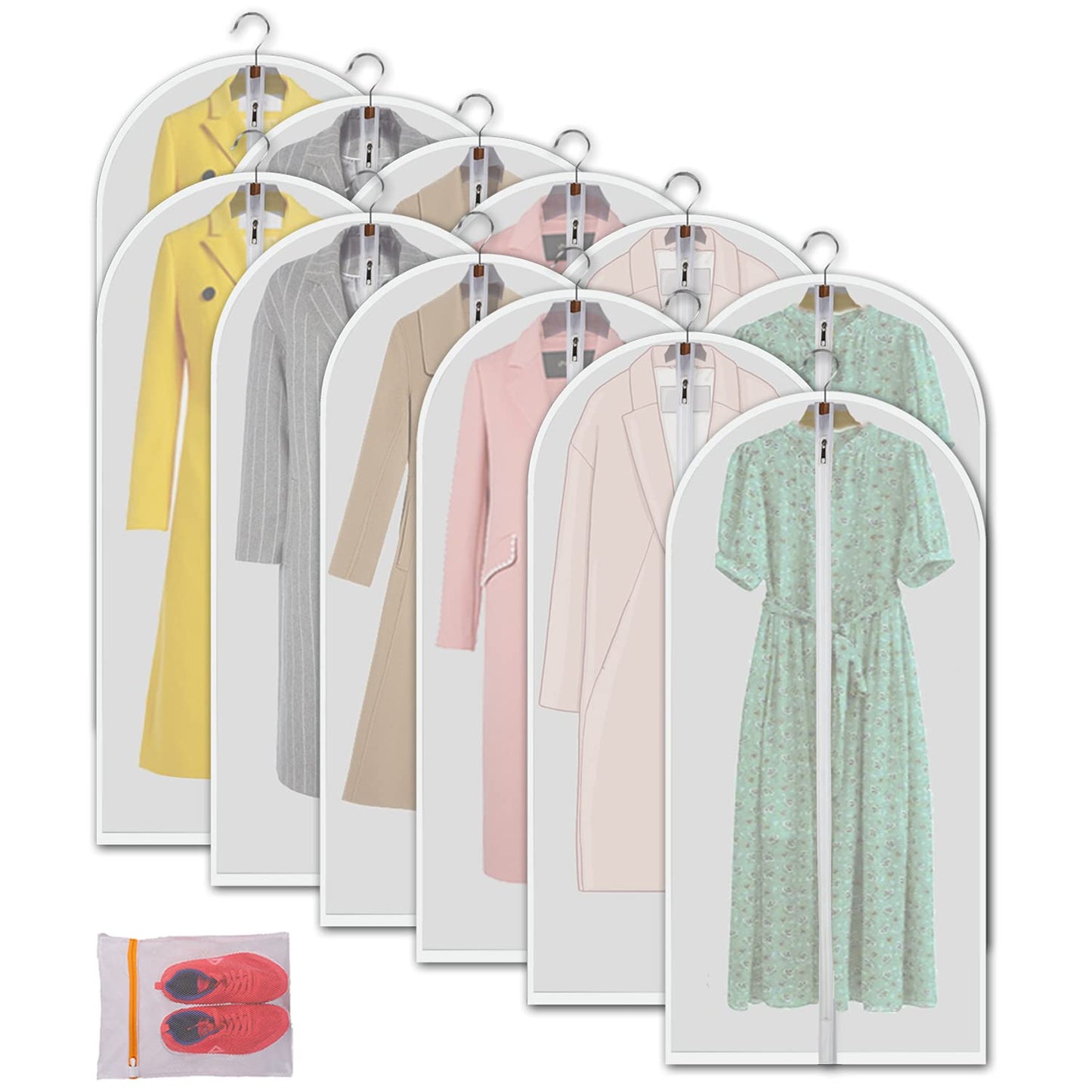Clear Garment Bags Clothes Covers Protecting Dusts (Set of 12) for Storage Plastic Garment Bags Hanging Clothes Bags Dress Bag for Gowns Long with Zipper for Closet - 24'' x 40''/12 Pack
