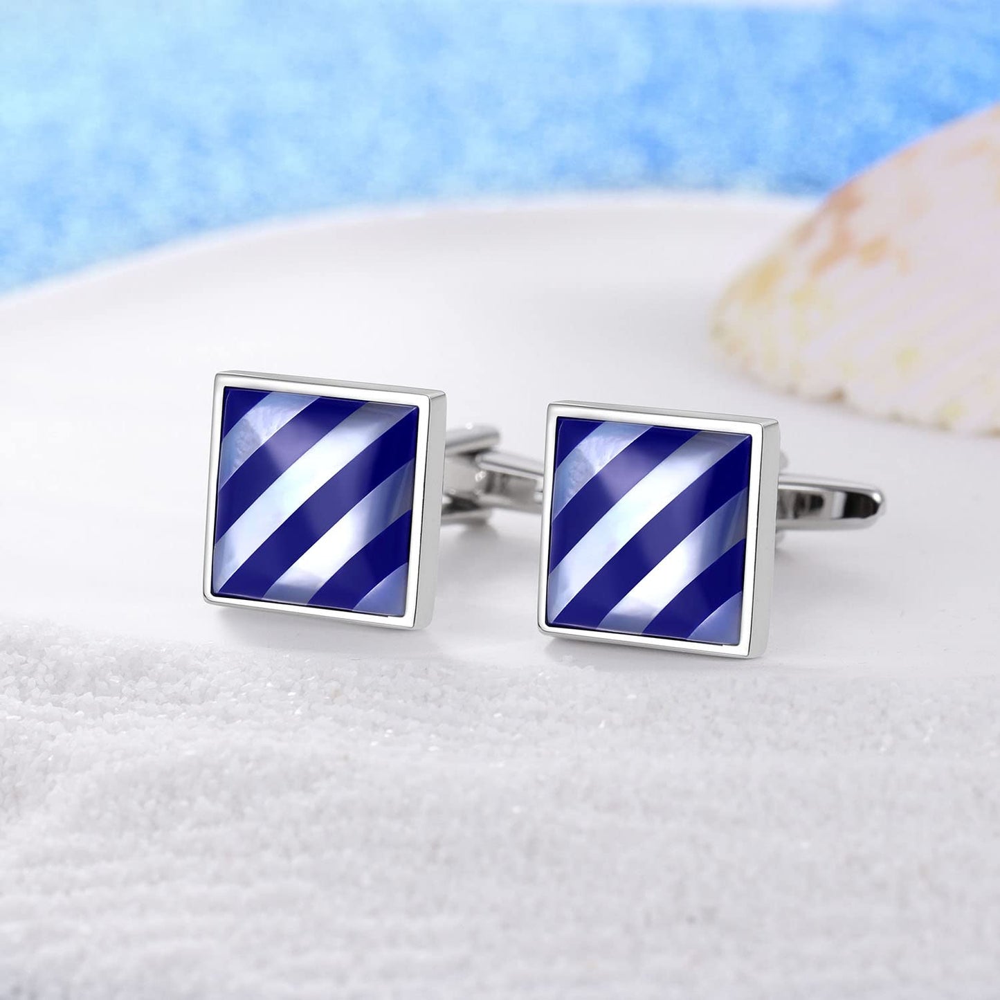 Handmade Classic Mother of Pearl Silver Cuff Links
