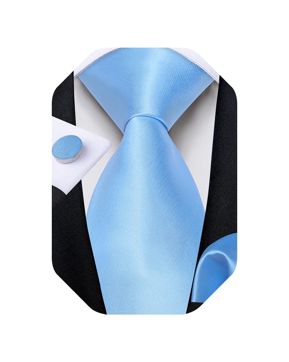 Mens Solid Color Tie and Pocket Square Set Woven Silk Plain Necktie & Handkerchief for Men Wedding Party Formal