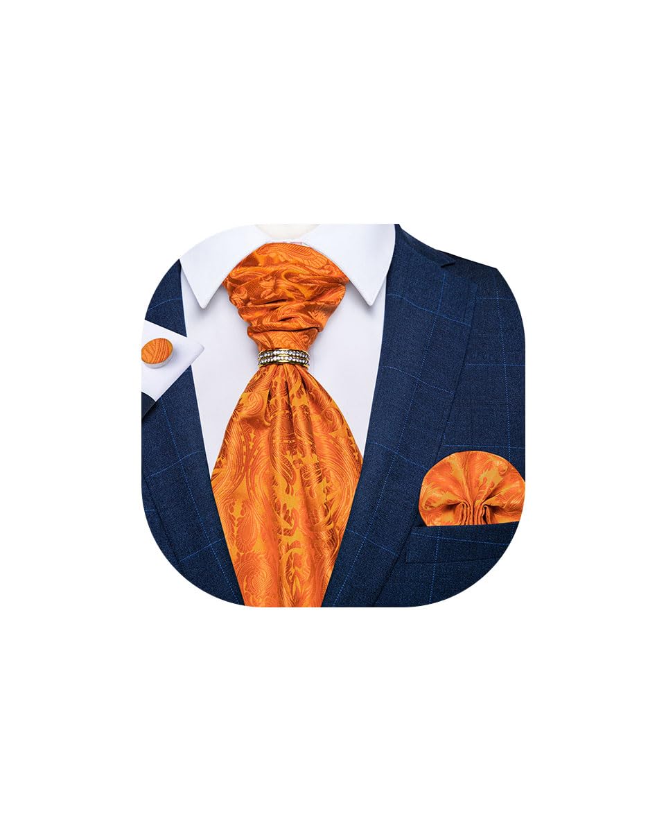 DiBanGu Paisley Ascot Ties for Men Silk Woven Cravat Tie and Pocket Square Cufflinks Set with Tie Ring for Wedding Party