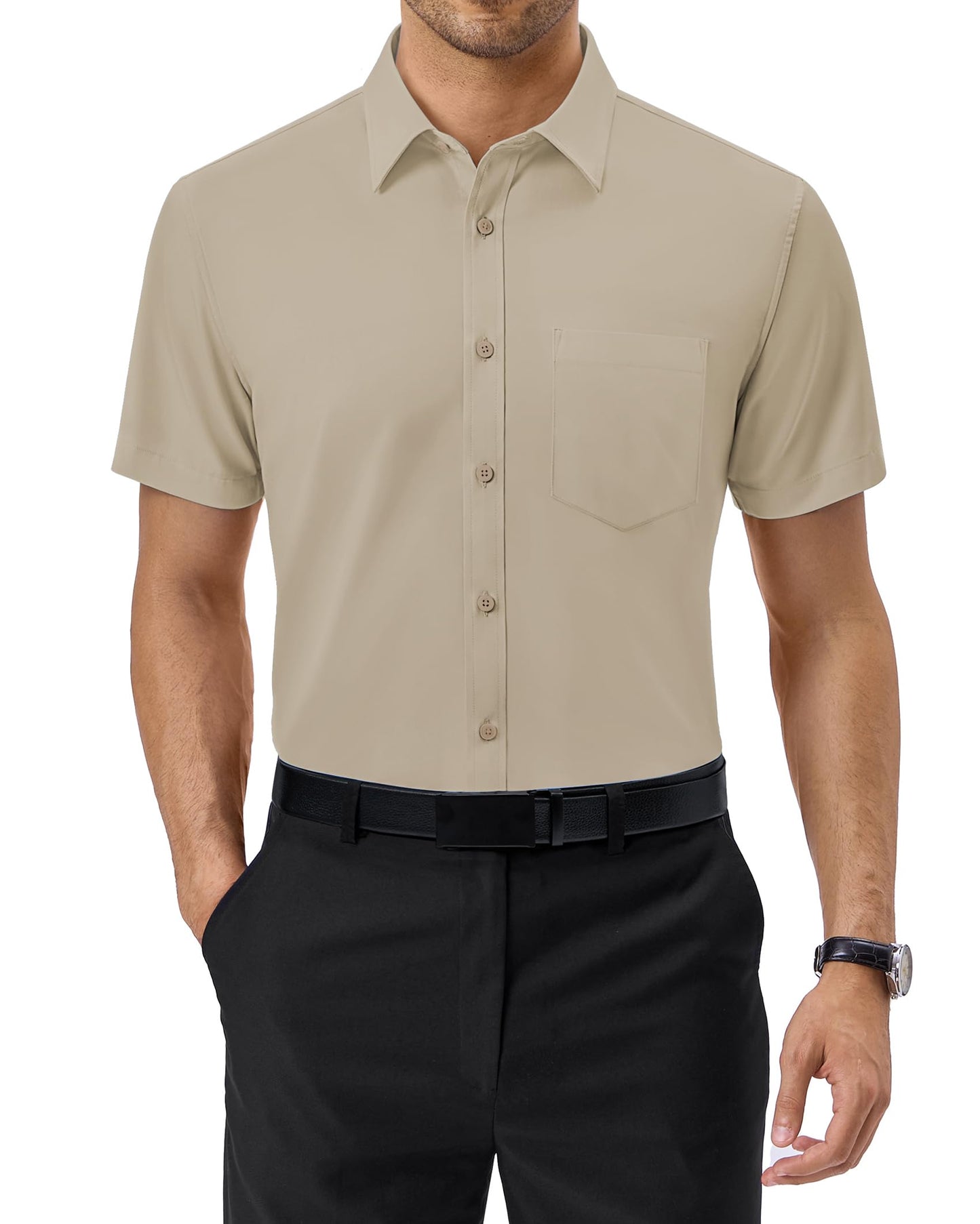 Alimens & Gentle Mens Short Sleeve Dress Shirts Regular Fit Stretch Wrinkle-Resistant Button Down Shirts