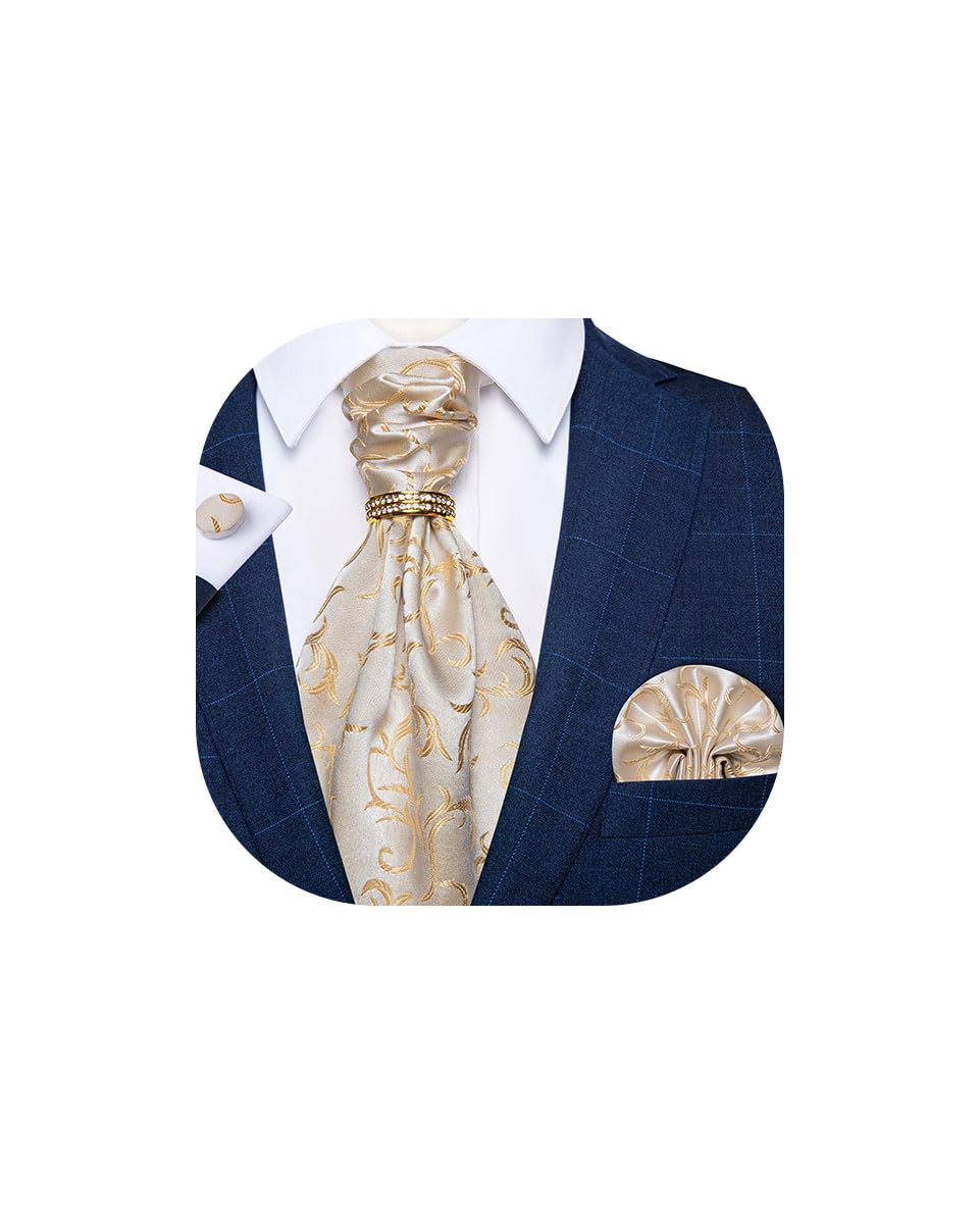 DiBanGu Paisley Ascot Ties for Men Silk Woven Cravat Tie and Pocket Square Cufflinks Set with Tie Ring for Wedding Party