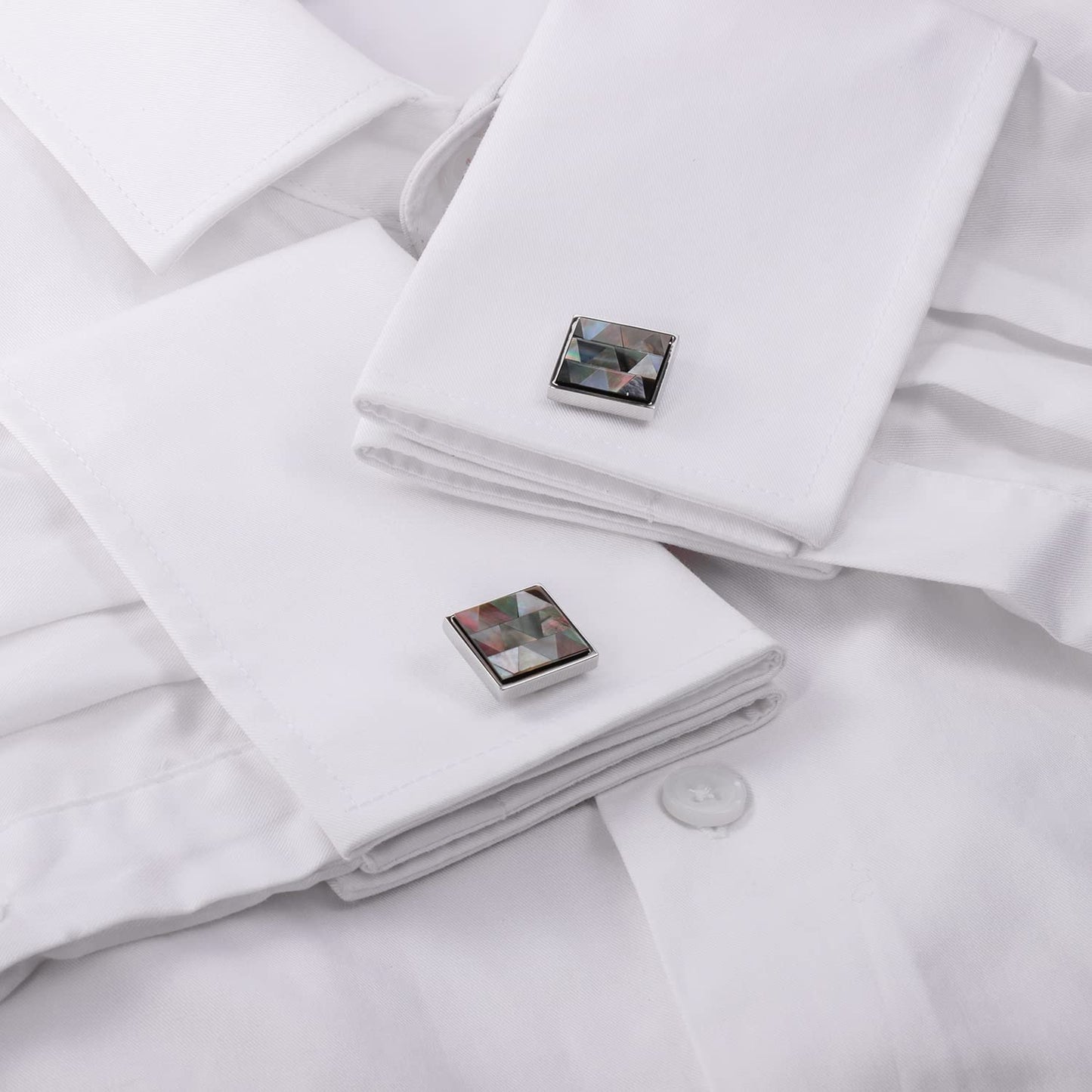 Handmade Classic Mother of Pearl Silver Cuff Links
