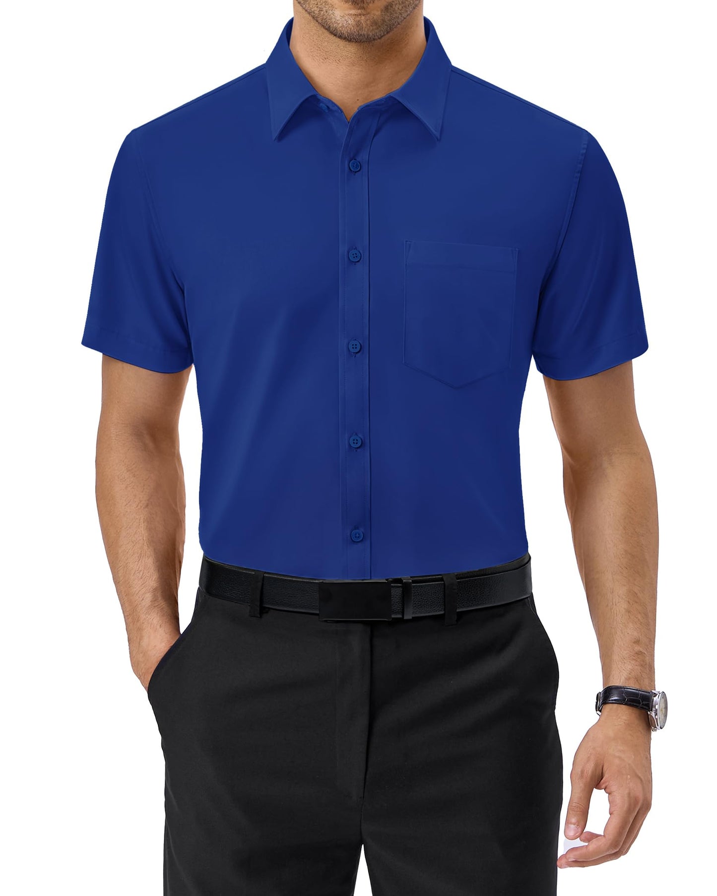 Alimens & Gentle Mens Short Sleeve Dress Shirts Regular Fit Stretch Wrinkle-Resistant Button Down Shirts