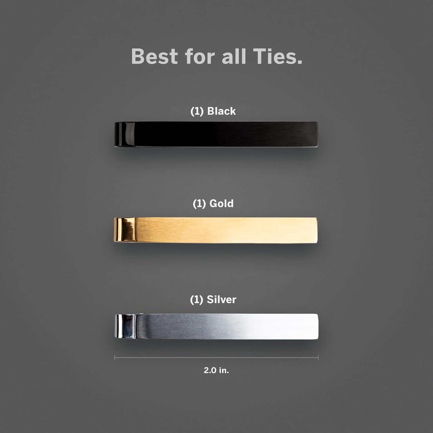 The Slim Tie Bar Clip Set by Würkin Stiffs | Set of 3 Brushed Finish Tie Clips | Includes (1) Gold, (1) Black, (1) Silver | Pack of 1.65” Long Necktie Clips | Gift for Men | As Seen on Shark Tank