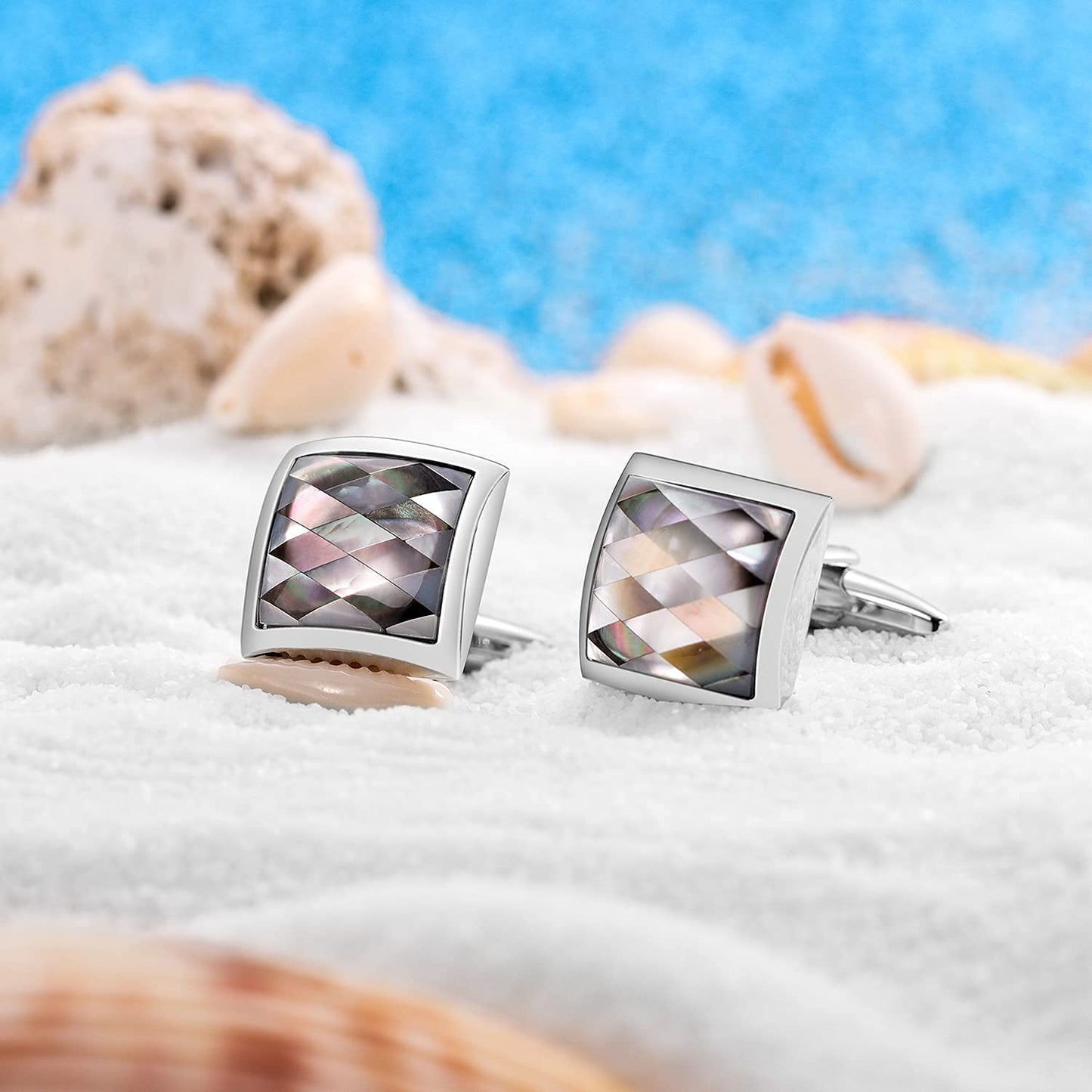 Handmade Classic Mother of Pearl Silver Cuff Links
