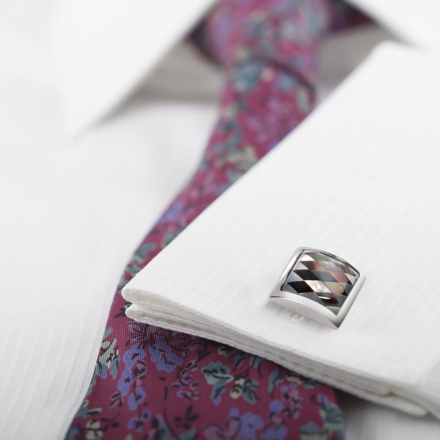 Handmade Classic Mother of Pearl Silver Cuff Links