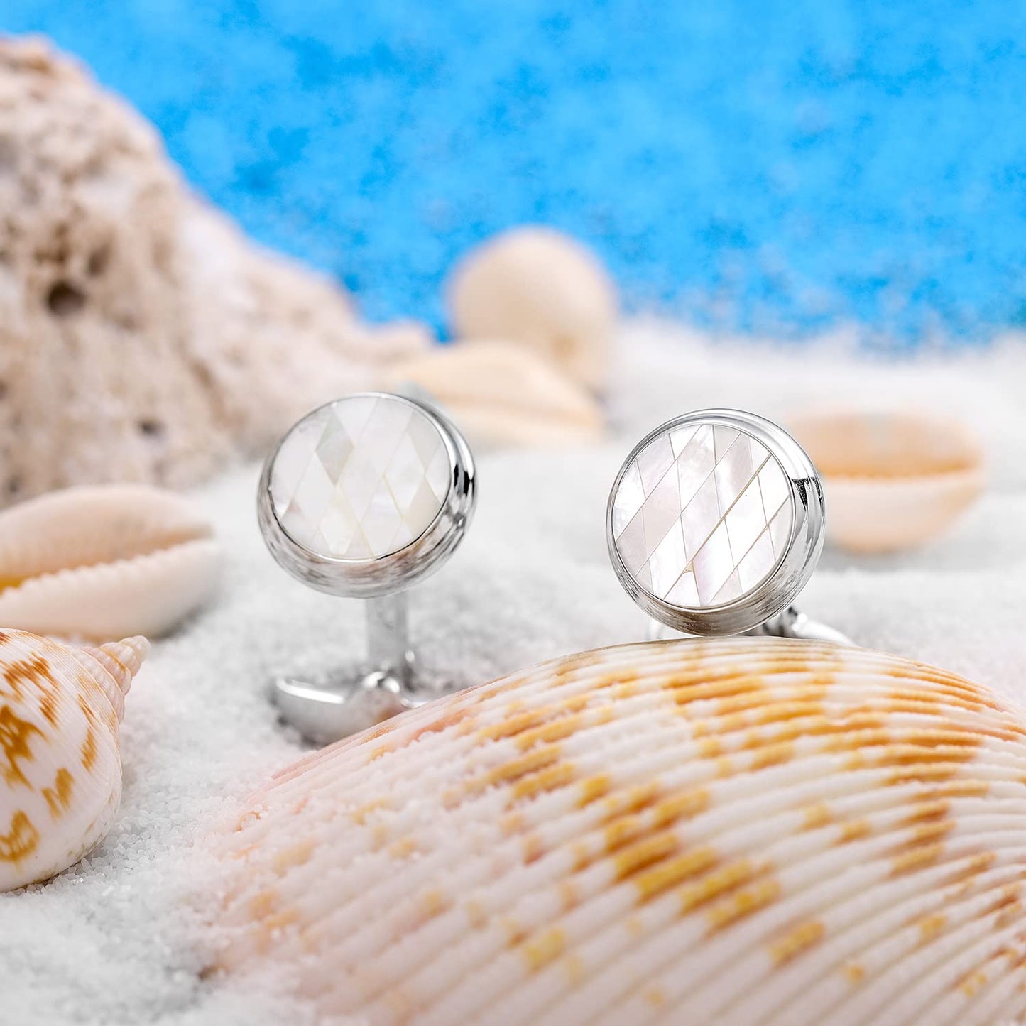 Handmade Classic Mother of Pearl Silver Cuff Links