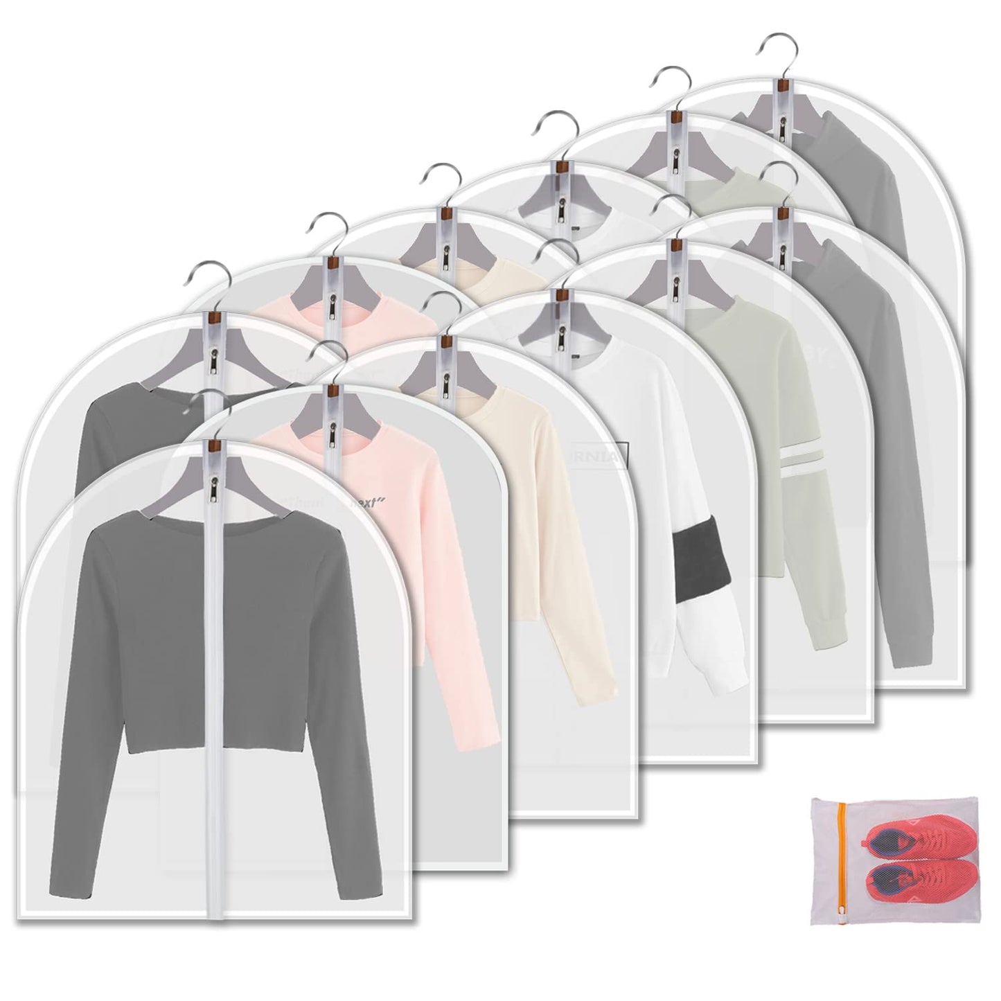 Clear Garment Bags Clothes Covers Protecting Dusts (Set of 12) for Storage Plastic Garment Bags Hanging Clothes Bags Dress Bag for Gowns Long with Zipper for Closet - 24'' x 40''/12 Pack