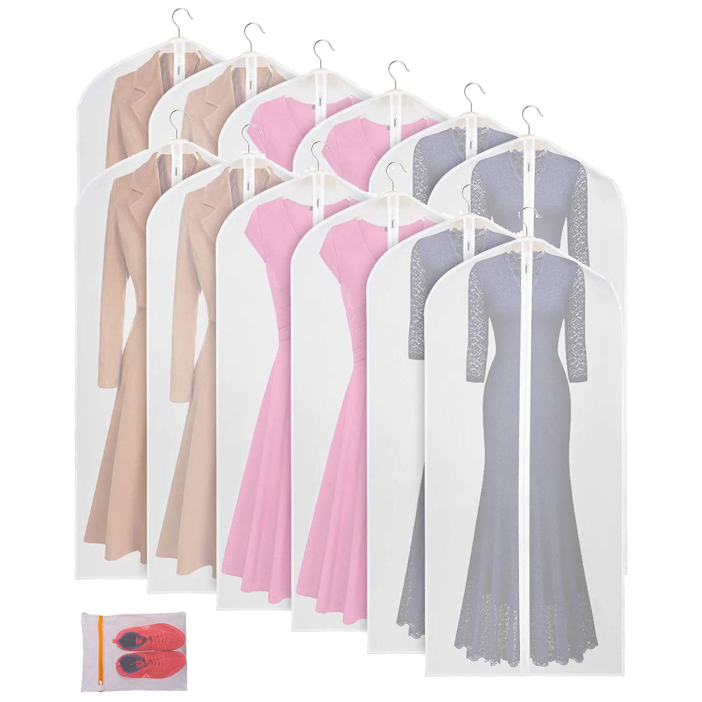 Clear Garment Bags Clothes Covers Protecting Dusts (Set of 12) for Storage Plastic Garment Bags Hanging Clothes Bags Dress Bag for Gowns Long with Zipper for Closet - 24'' x 40''/12 Pack