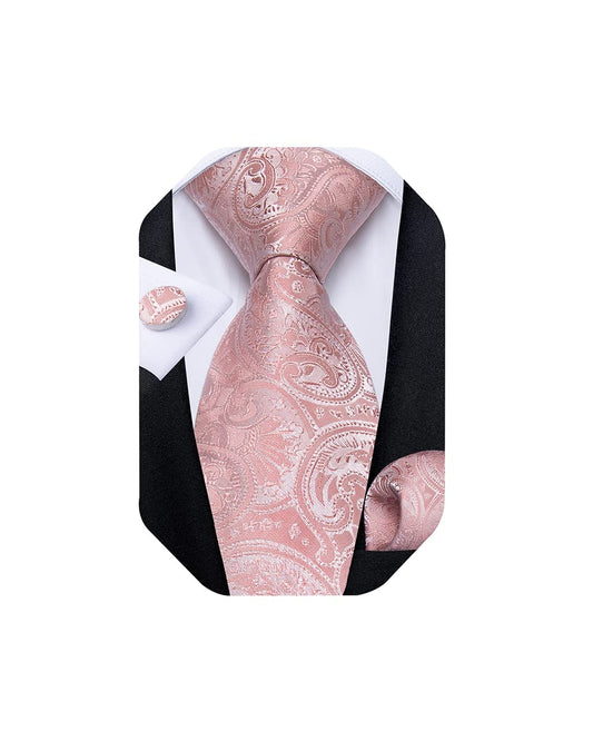 Mens Tie Set Silk Solid Paisley Necktie and Pocket Square Cufflinks Classic Formal Ties for Men Wedding Party