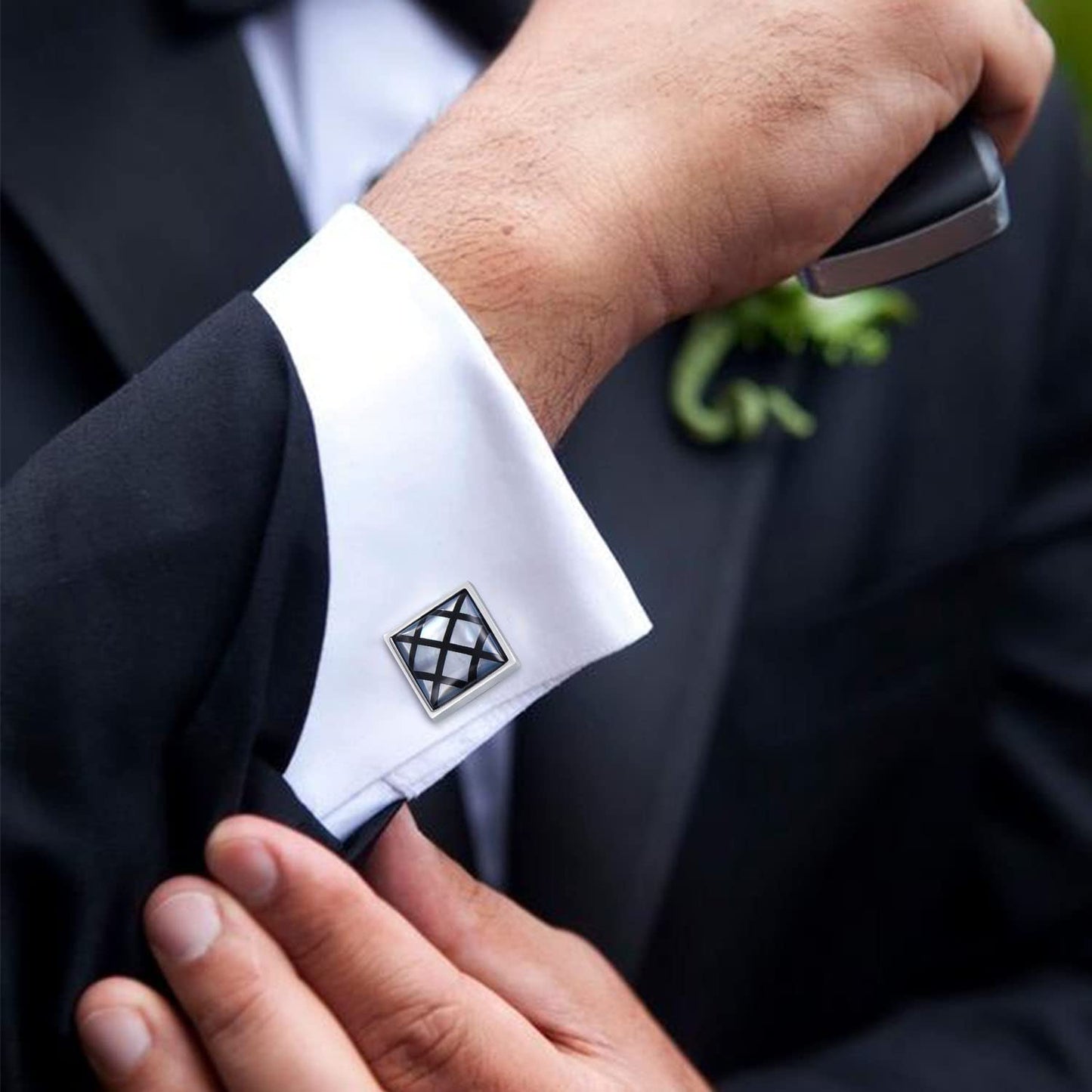 Handmade Classic Mother of Pearl Silver Cuff Links