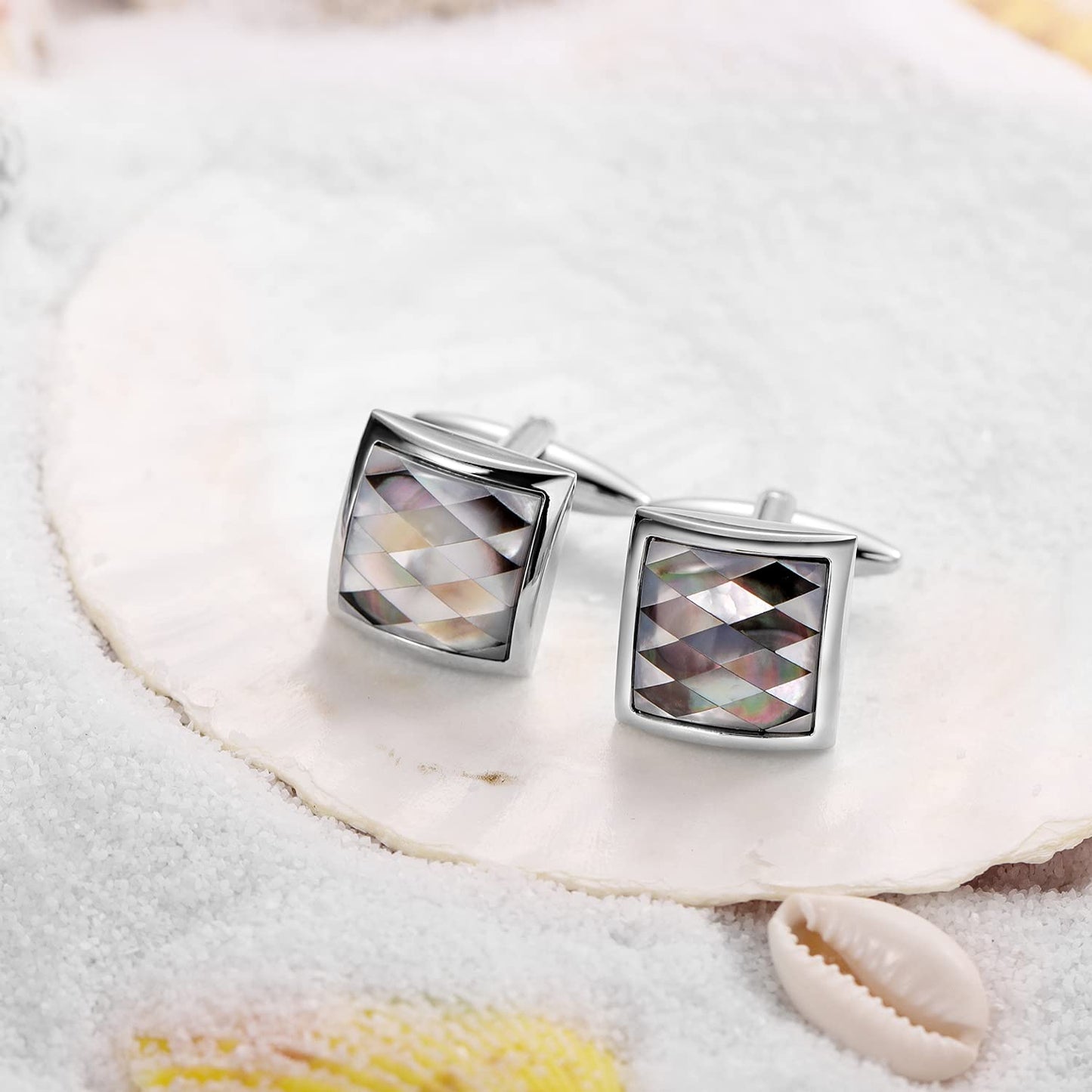 Handmade Classic Mother of Pearl Silver Cuff Links