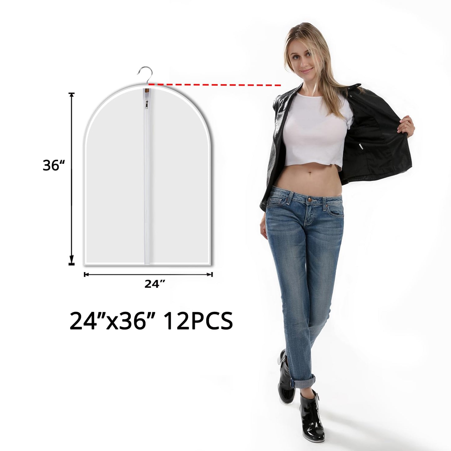Clear Garment Bags Clothes Covers Protecting Dusts (Set of 12) for Storage Plastic Garment Bags Hanging Clothes Bags Dress Bag for Gowns Long with Zipper for Closet - 24'' x 40''/12 Pack