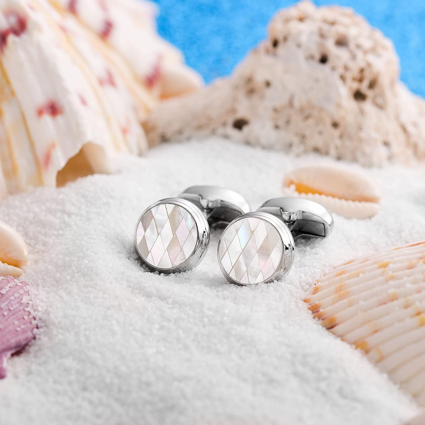 Handmade Classic Mother of Pearl Silver Cuff Links