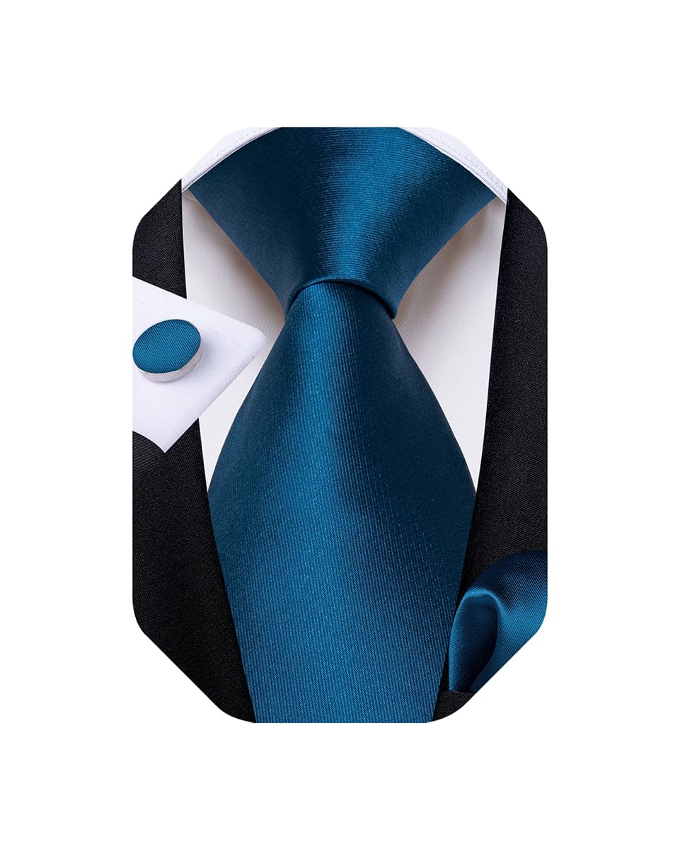 Mens Solid Color Tie and Pocket Square Set Woven Silk Plain Necktie & Handkerchief for Men Wedding Party Formal