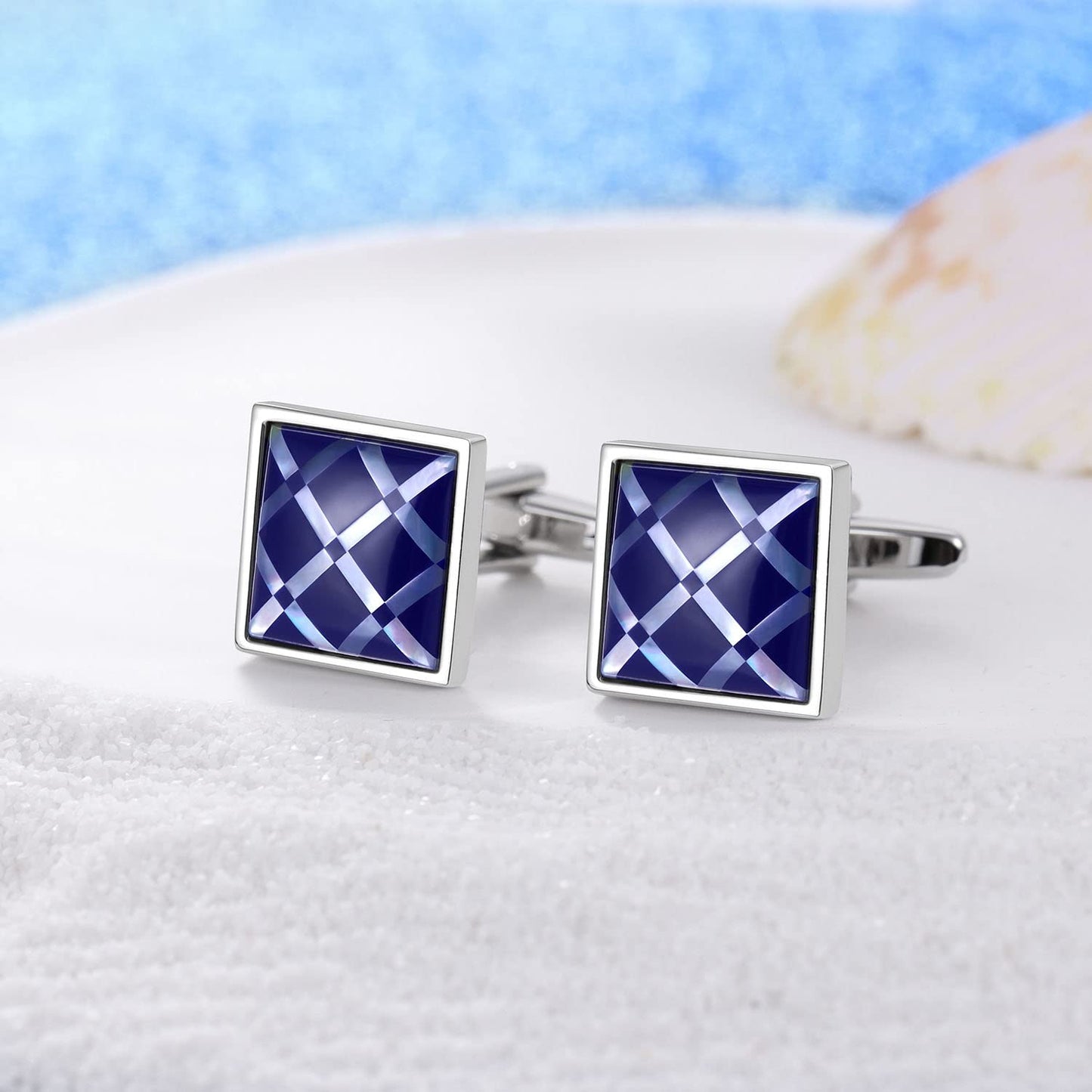 Handmade Classic Mother of Pearl Silver Cuff Links