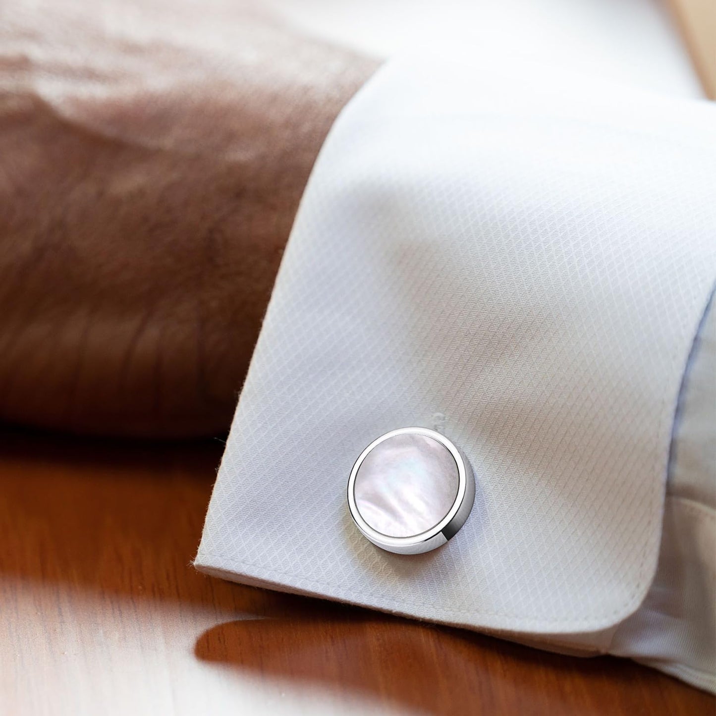 Handmade Classic Mother of Pearl Silver Cuff Links