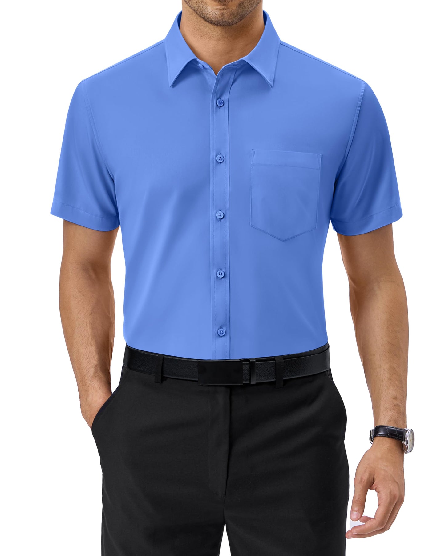 Alimens & Gentle Mens Short Sleeve Dress Shirts Regular Fit Stretch Wrinkle-Resistant Button Down Shirts