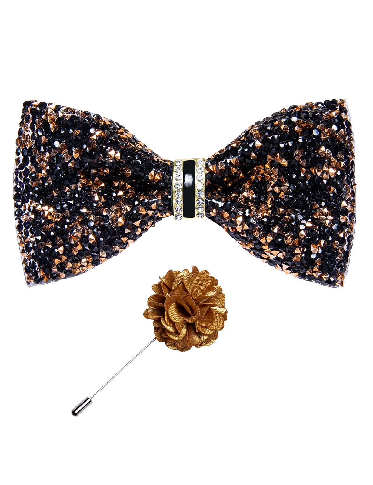 Rhinestone Bow Ties for Men Adjustable Sequin Diamond Pre-tied Bowtie with Ring and Lapel Pin Set for Wedding Party
