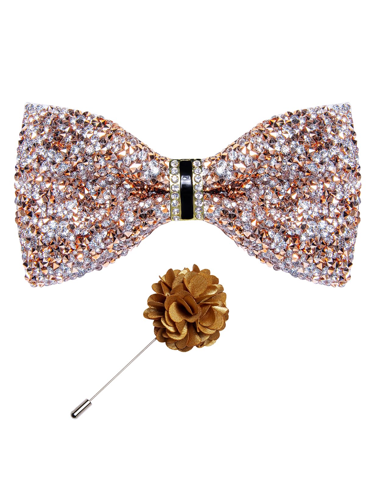 Rhinestone Bow Ties for Men Adjustable Sequin Diamond Pre-tied Bowtie with Ring and Lapel Pin Set for Wedding Party