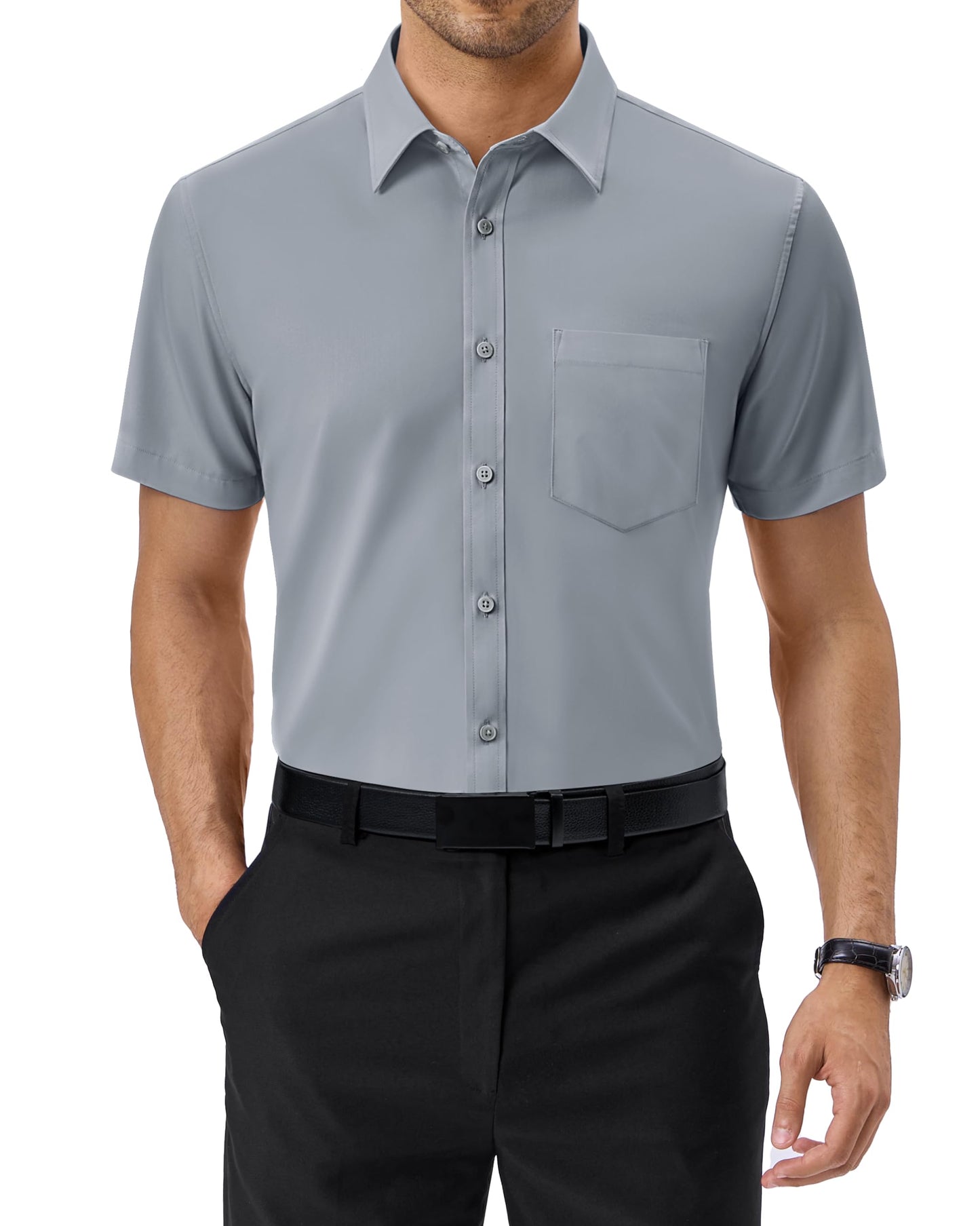 Alimens & Gentle Mens Short Sleeve Dress Shirts Regular Fit Stretch Wrinkle-Resistant Button Down Shirts