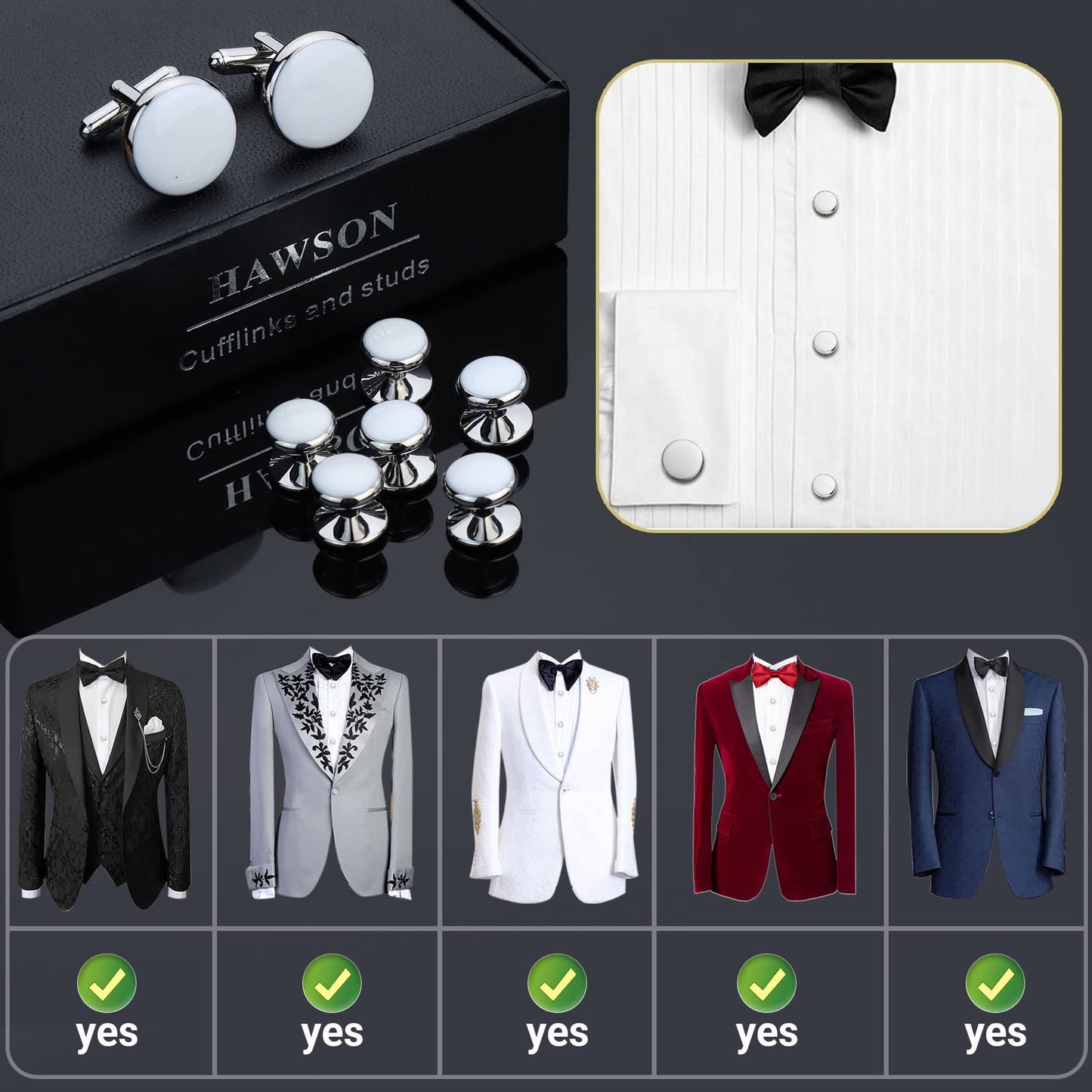 Men’s Cufflinks and Tuxedo Studs Set
