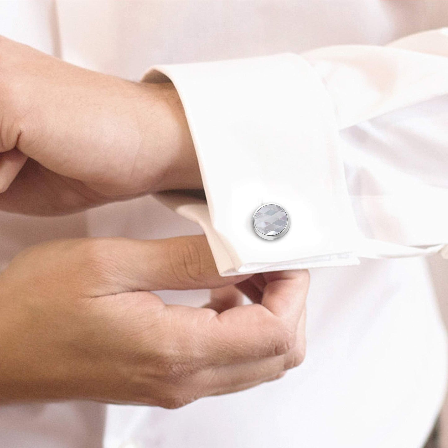 Handmade Classic Mother of Pearl Silver Cuff Links
