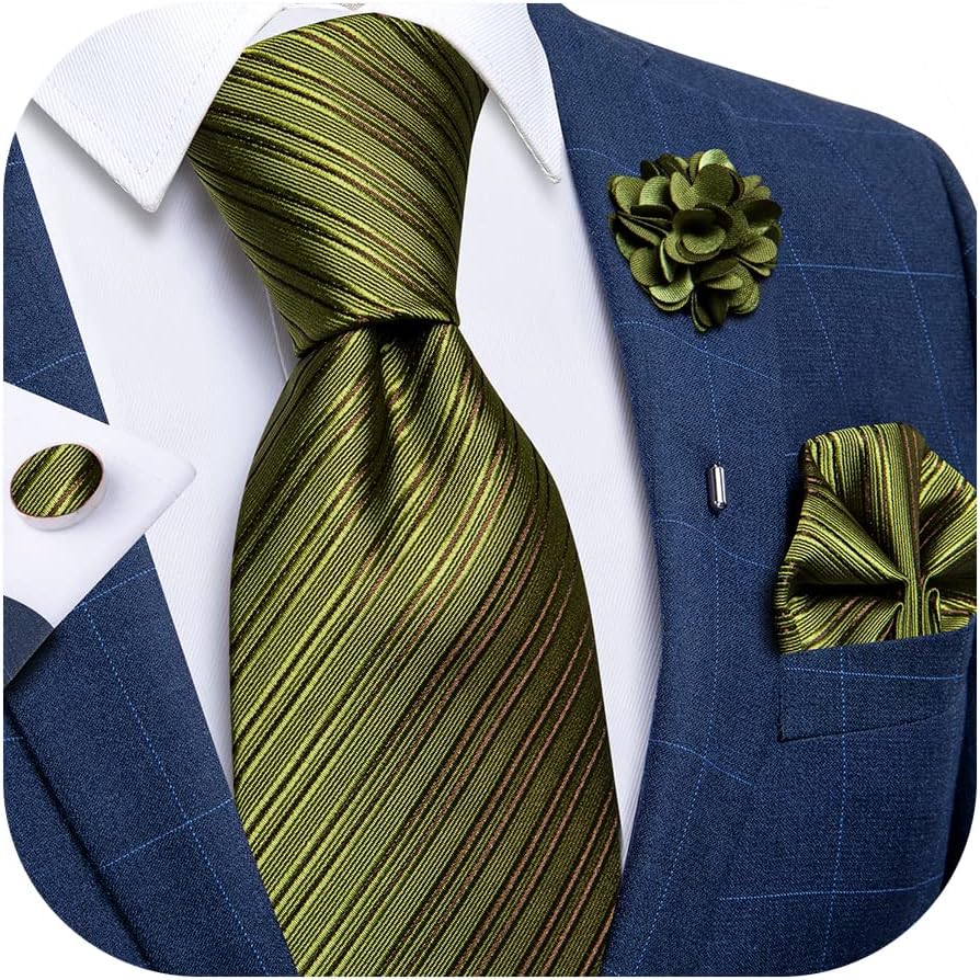 Silk Ties for Men Necktie and Lapel Pin Brooch Set Formal Woven Paisley Plaid Striped Solid Tie Wedding Party