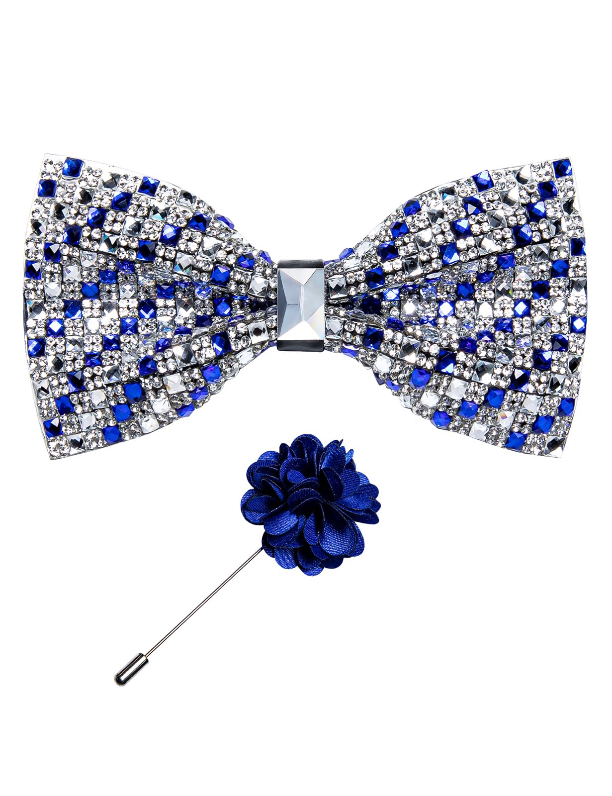 Rhinestone Bow Ties for Men Adjustable Sequin Diamond Pre-tied Bowtie with Ring and Lapel Pin Set for Wedding Party