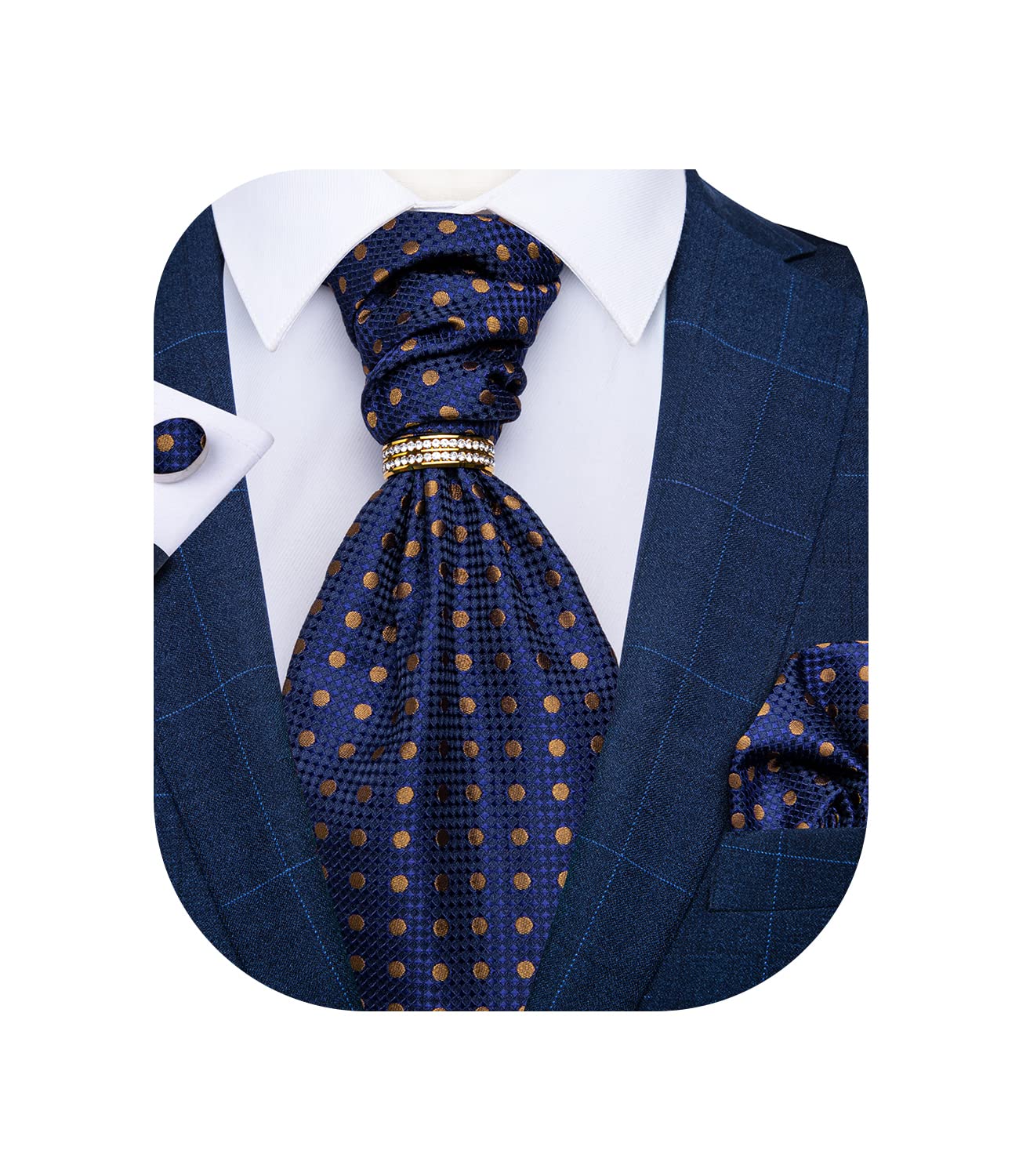 DiBanGu Paisley Ascot Ties for Men Silk Woven Cravat Tie and Pocket Square Cufflinks Set with Tie Ring for Wedding Party