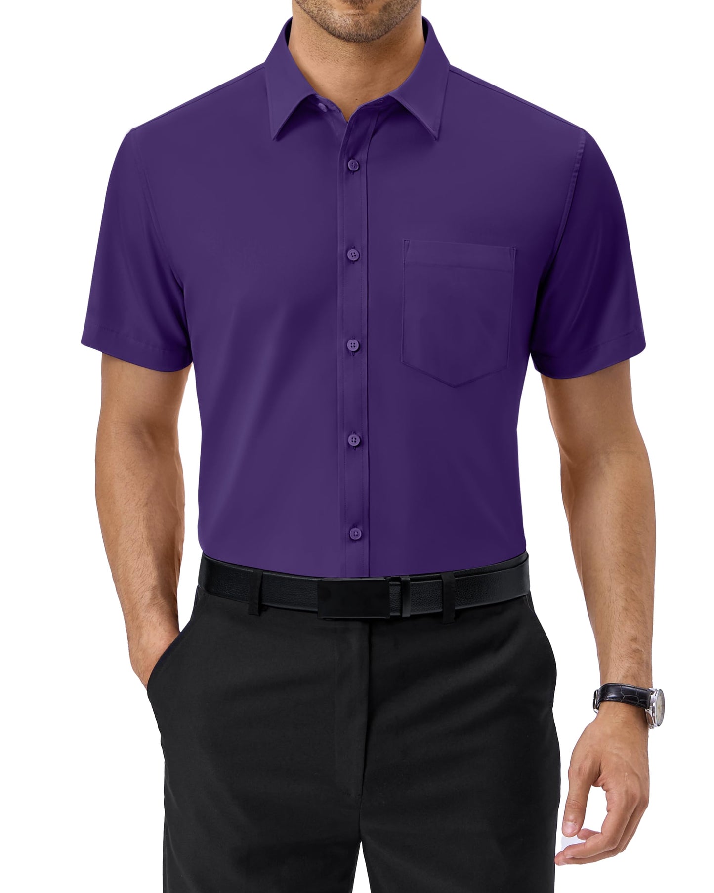 Alimens & Gentle Mens Short Sleeve Dress Shirts Regular Fit Stretch Wrinkle-Resistant Button Down Shirts