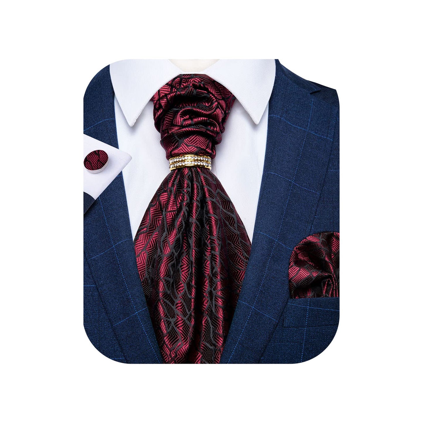 DiBanGu Paisley Ascot Ties for Men Silk Woven Cravat Tie and Pocket Square Cufflinks Set with Tie Ring for Wedding Party