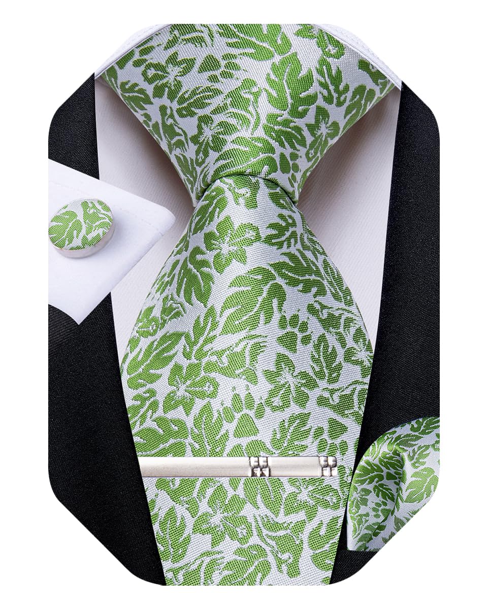 Silk Floral Ties for Men Woven Paisley Necktie and Tie Clip Handkerchief Cufflinks Set for Party Wedding