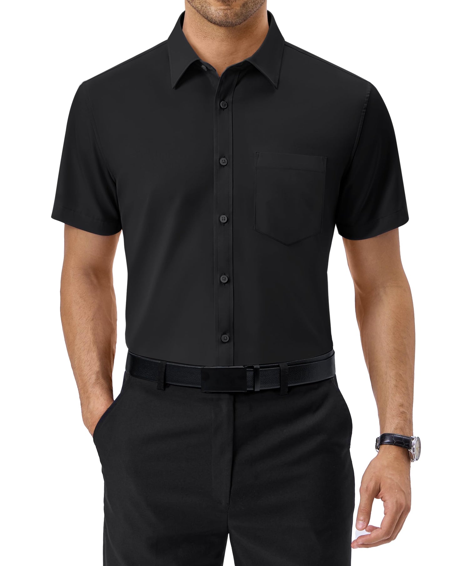 Alimens & Gentle Mens Short Sleeve Dress Shirts Regular Fit Stretch Wrinkle-Resistant Button Down Shirts
