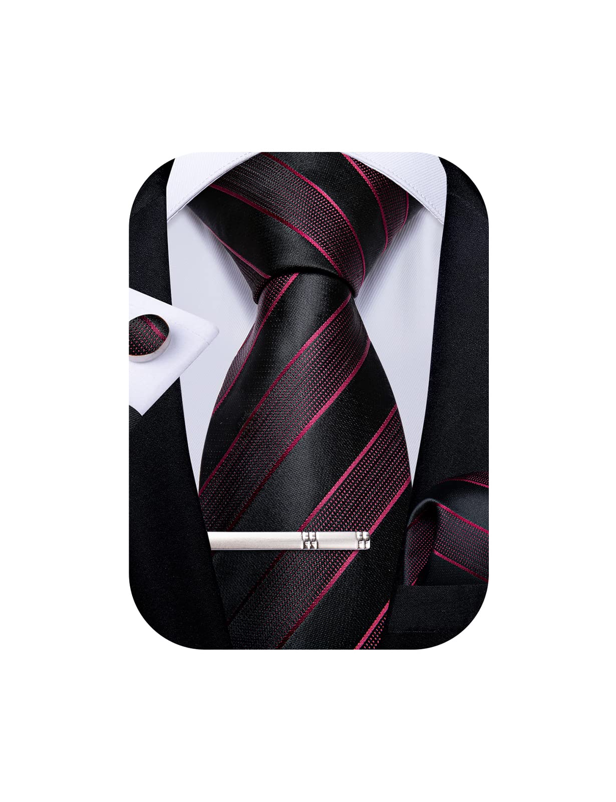 Mens Striped Tie Silk Woven Necktie and Pocket Square Cufflinks Tie Clip Set Wedding Business Formal Gift Tie for Men