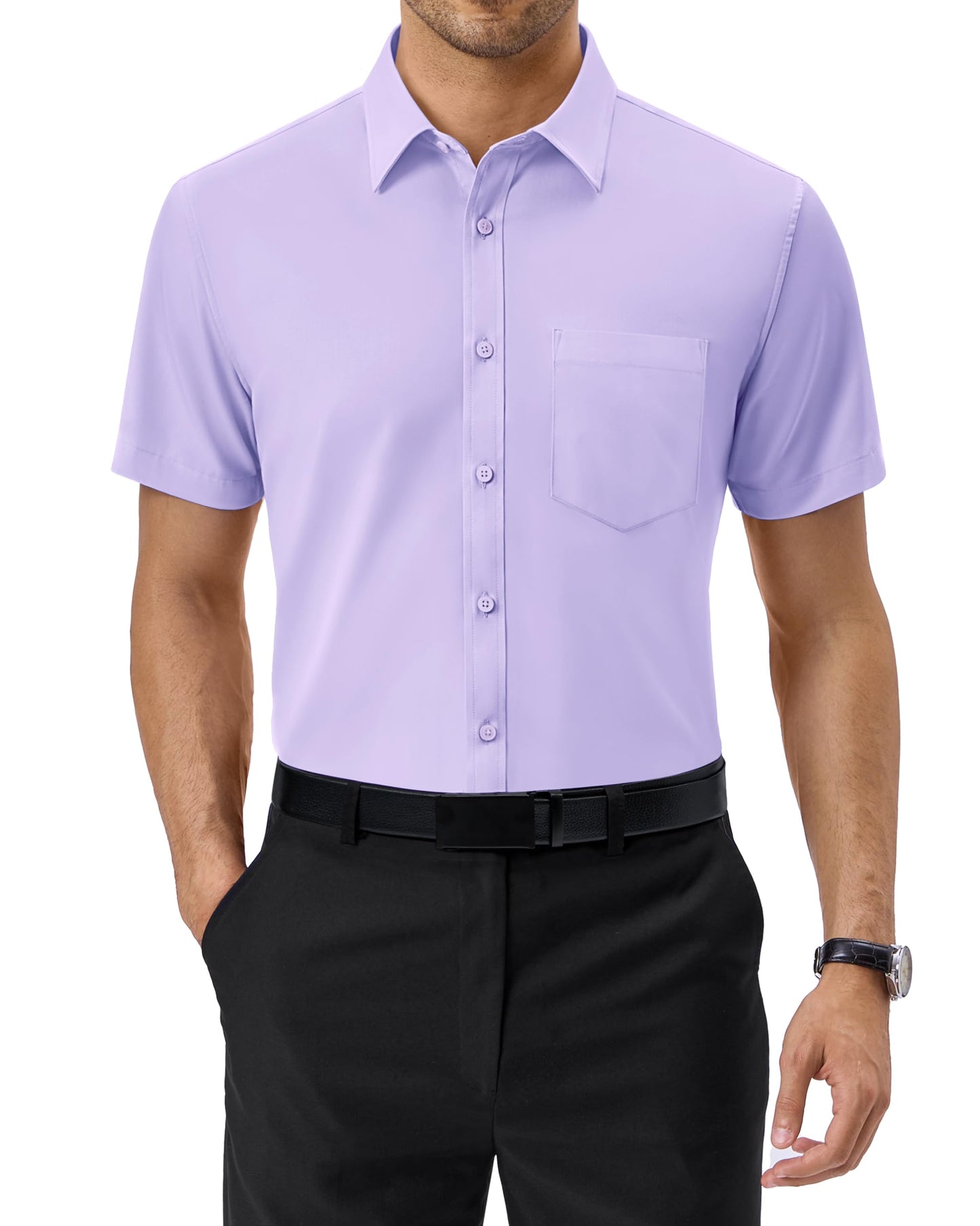 Alimens & Gentle Mens Short Sleeve Dress Shirts Regular Fit Stretch Wrinkle-Resistant Button Down Shirts