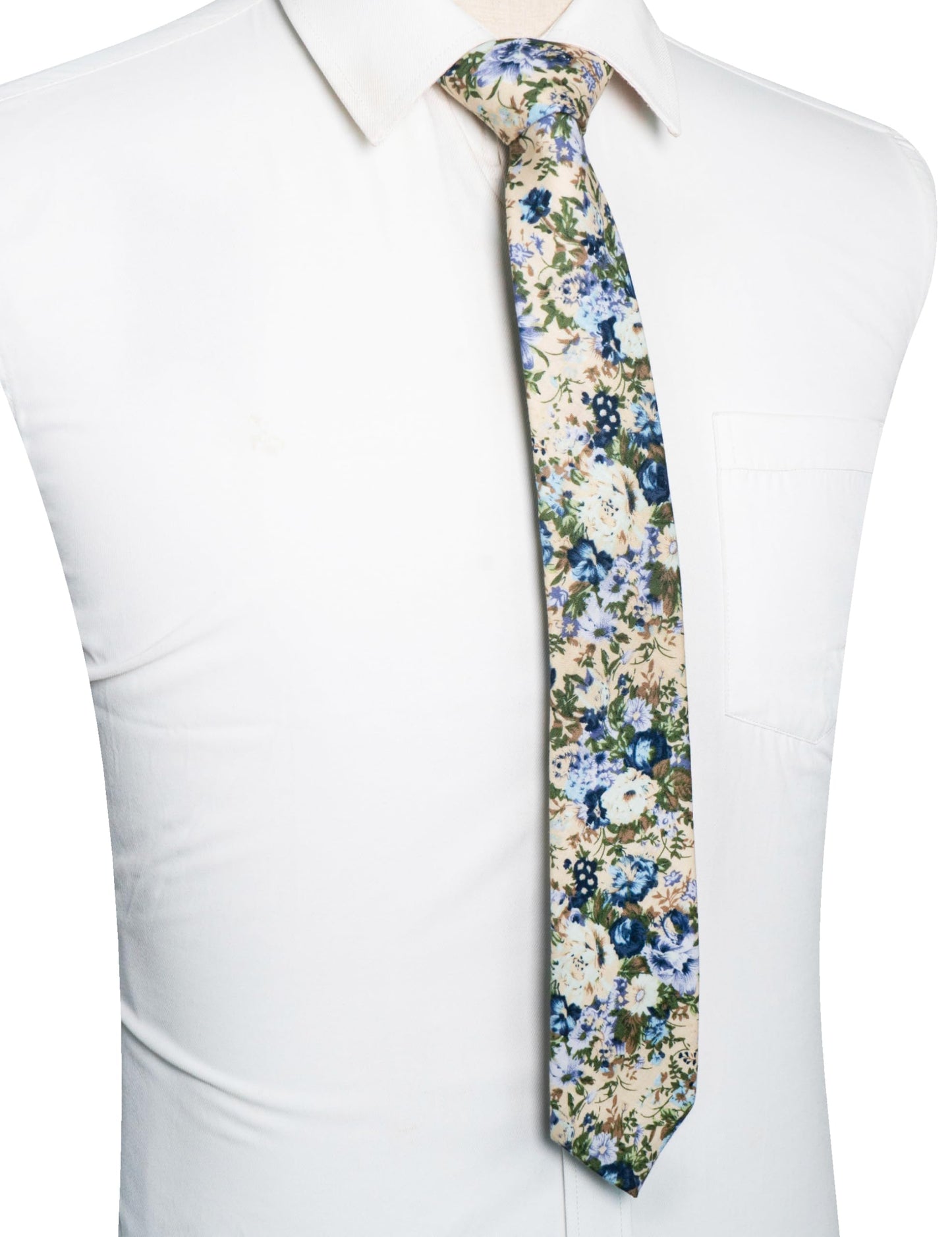 Cotton Floral Skinny Tie and Pocket Square With Tie Clip Set