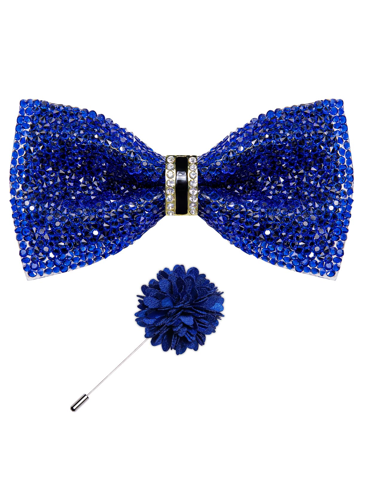 Rhinestone Bow Ties for Men Adjustable Sequin Diamond Pre-tied Bowtie with Ring and Lapel Pin Set for Wedding Party